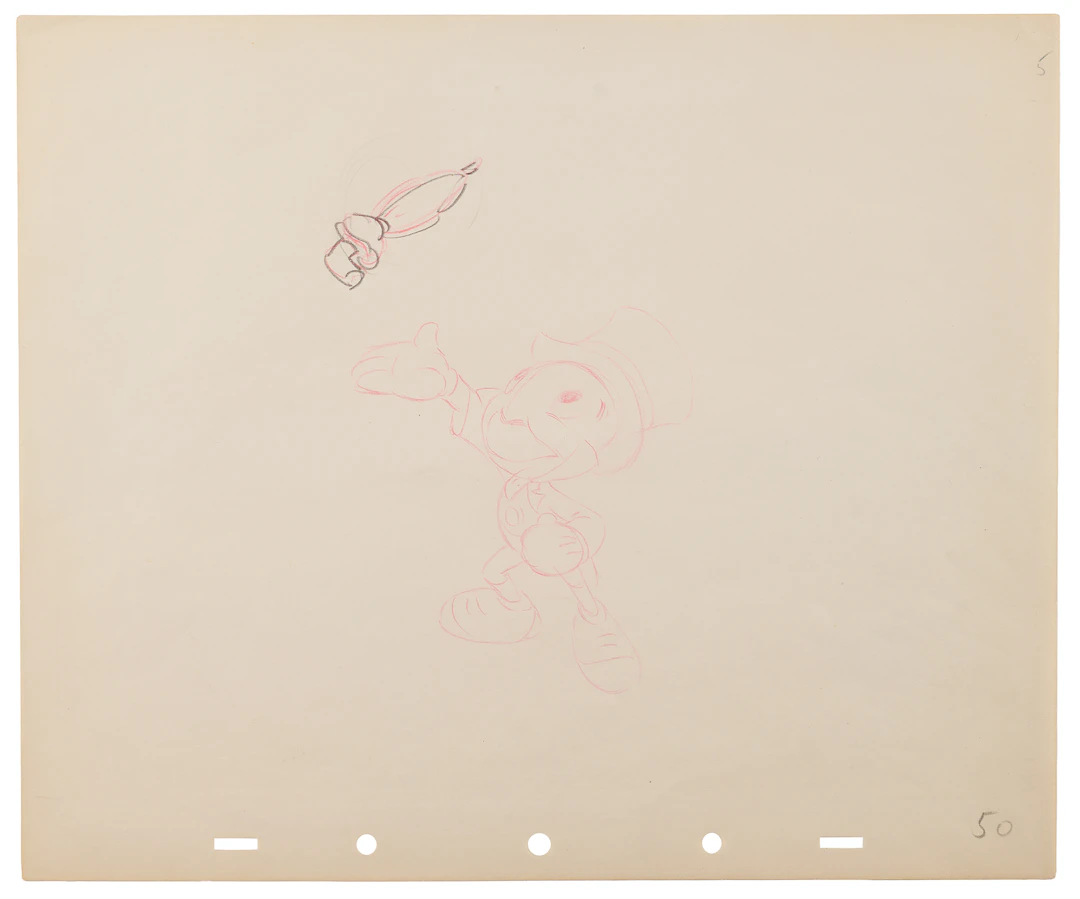 Jiminy Cricket production drawing from Pinocchio