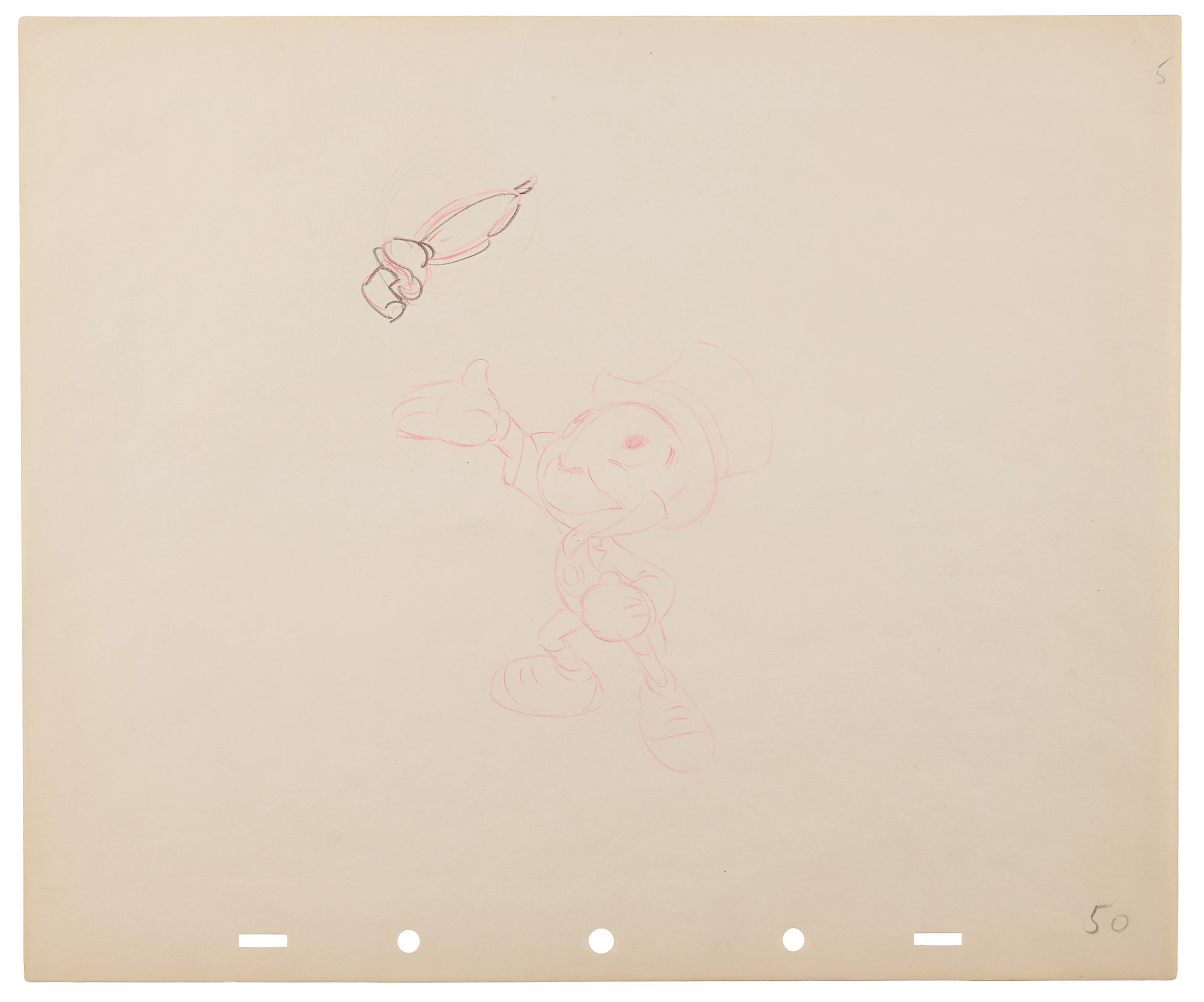 Jiminy Cricket production drawing from Pinocchio