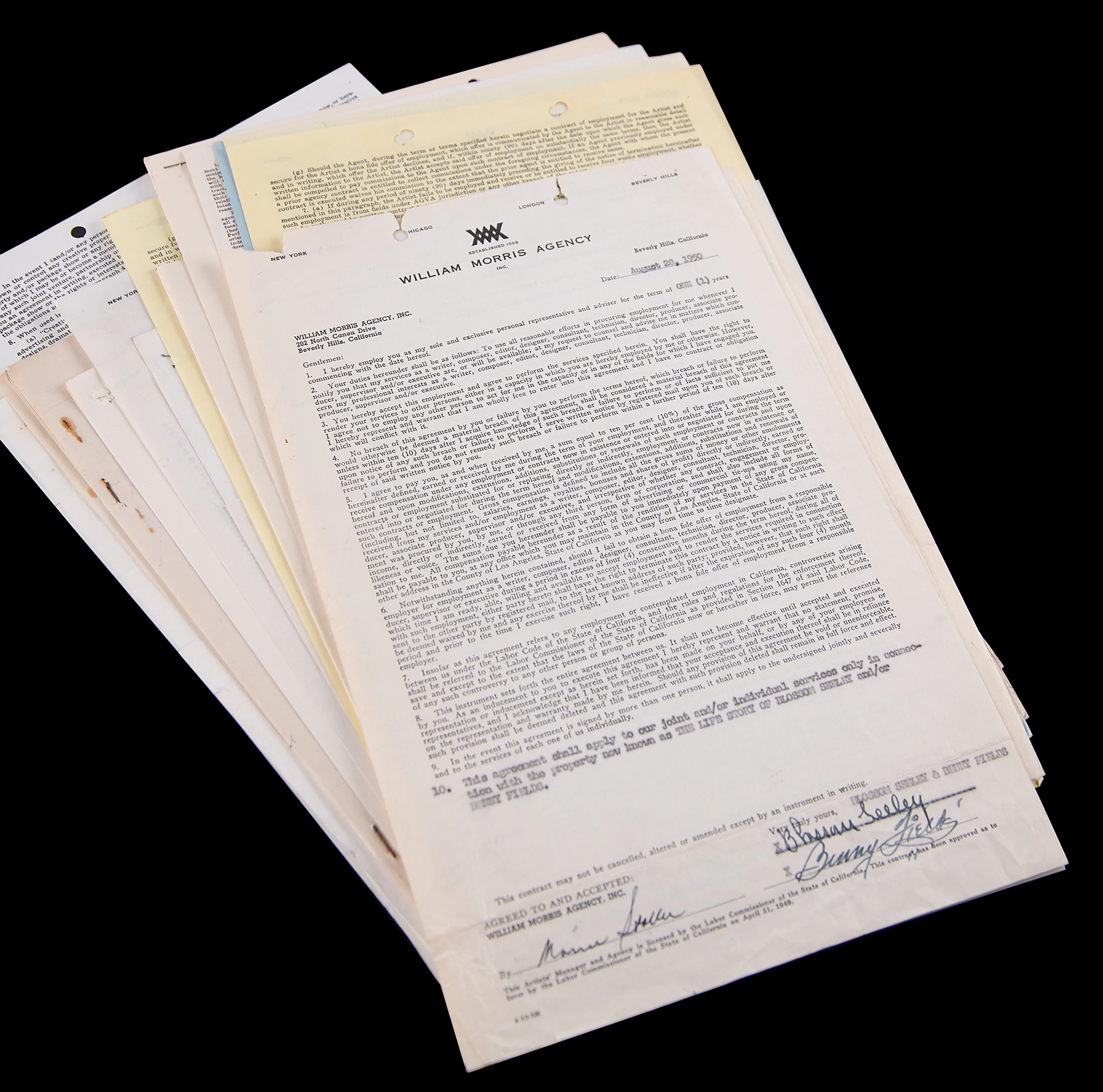 Entertainers and Musicians (19) Documents Signed, with Carmen Miranda