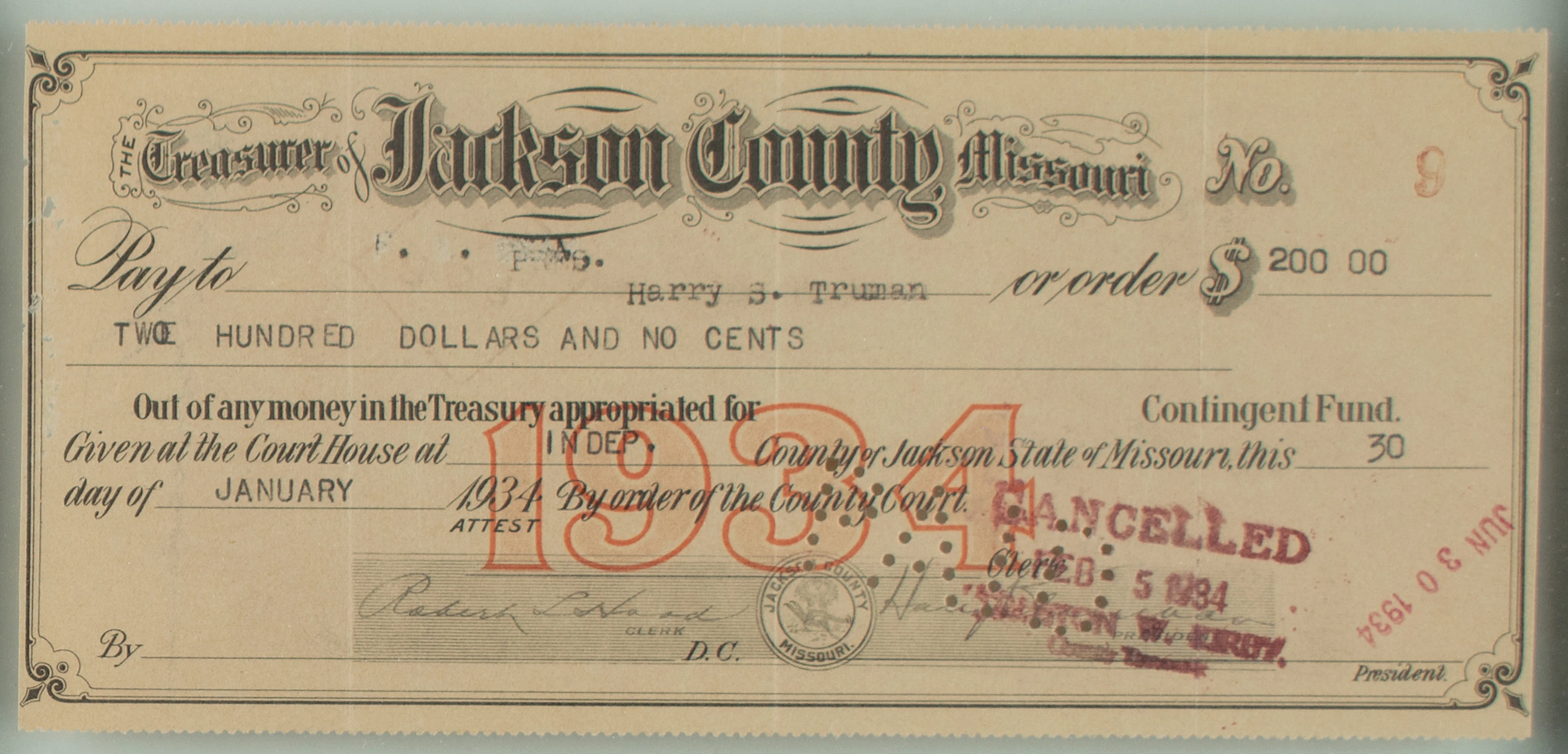 Harry S. Truman Signed Check