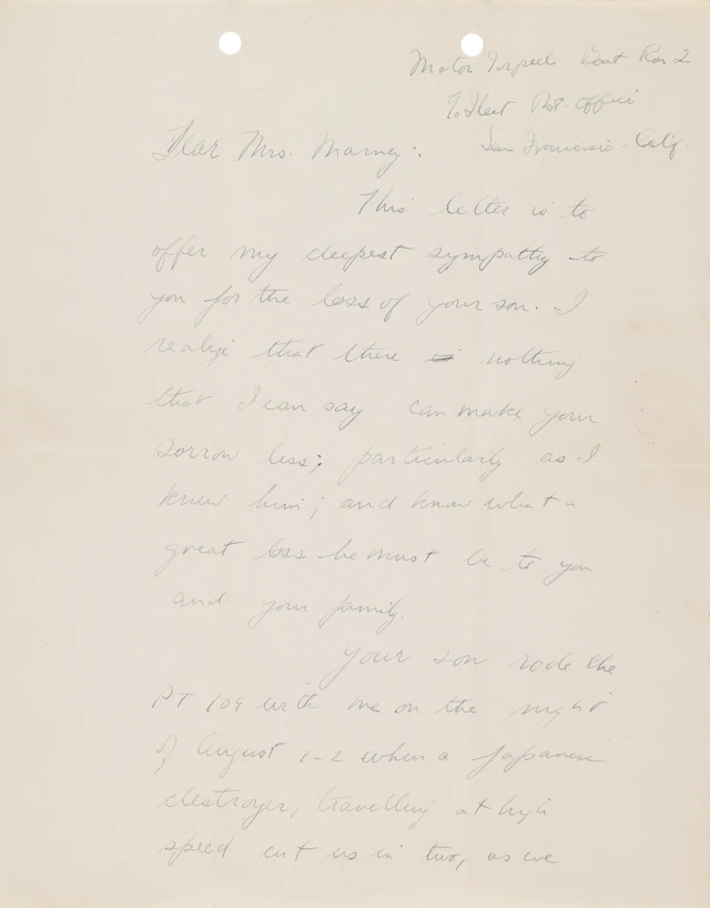John F. Kennedy War-Dated Autograph Letter Signed to the Mother of