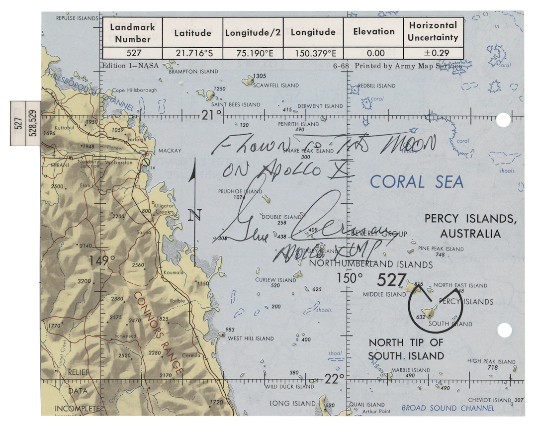 Apollo 10 Flown Earth Map - Signed by Gene Cernan