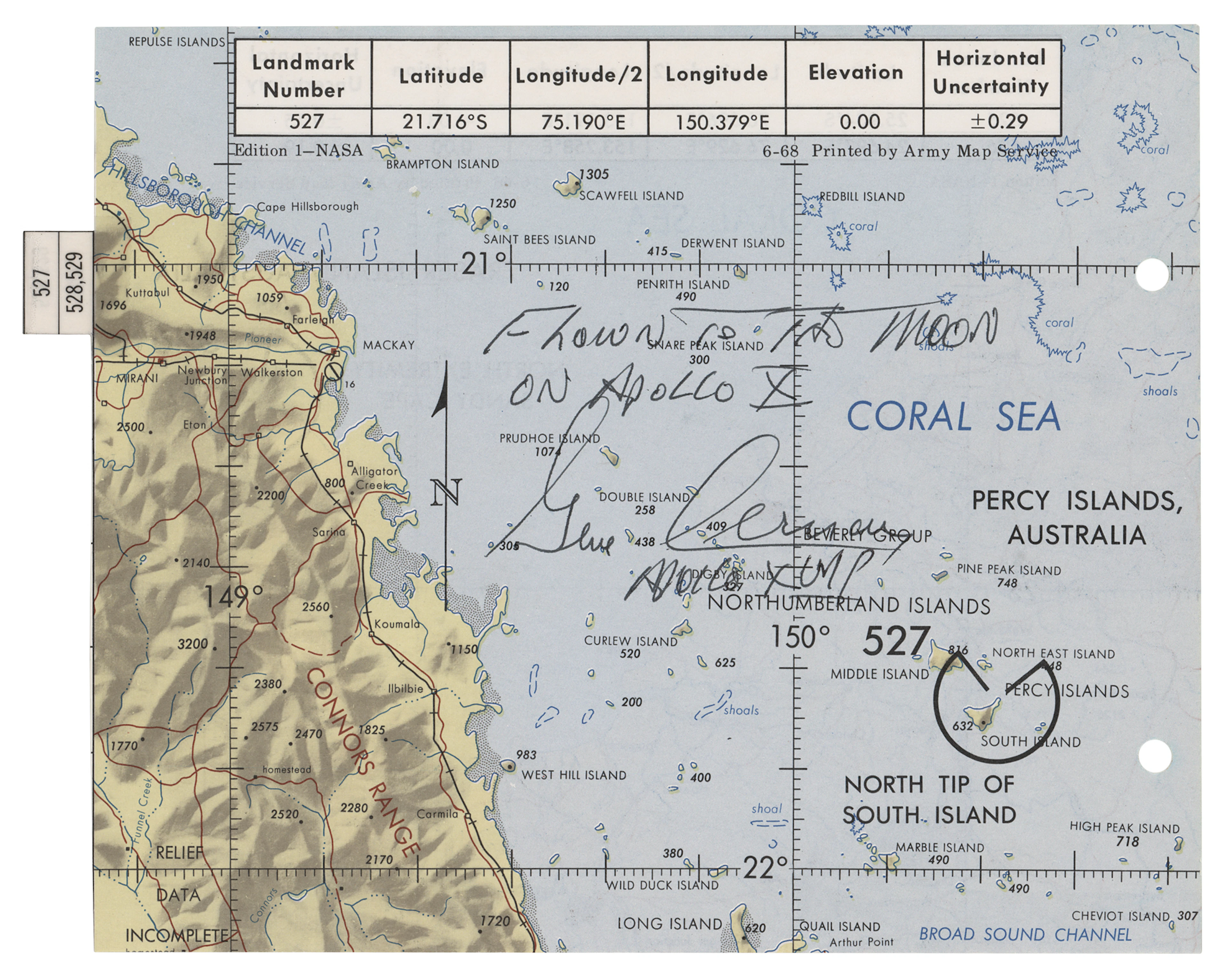 Apollo 10 Flown Earth Map - Signed by Gene Cernan