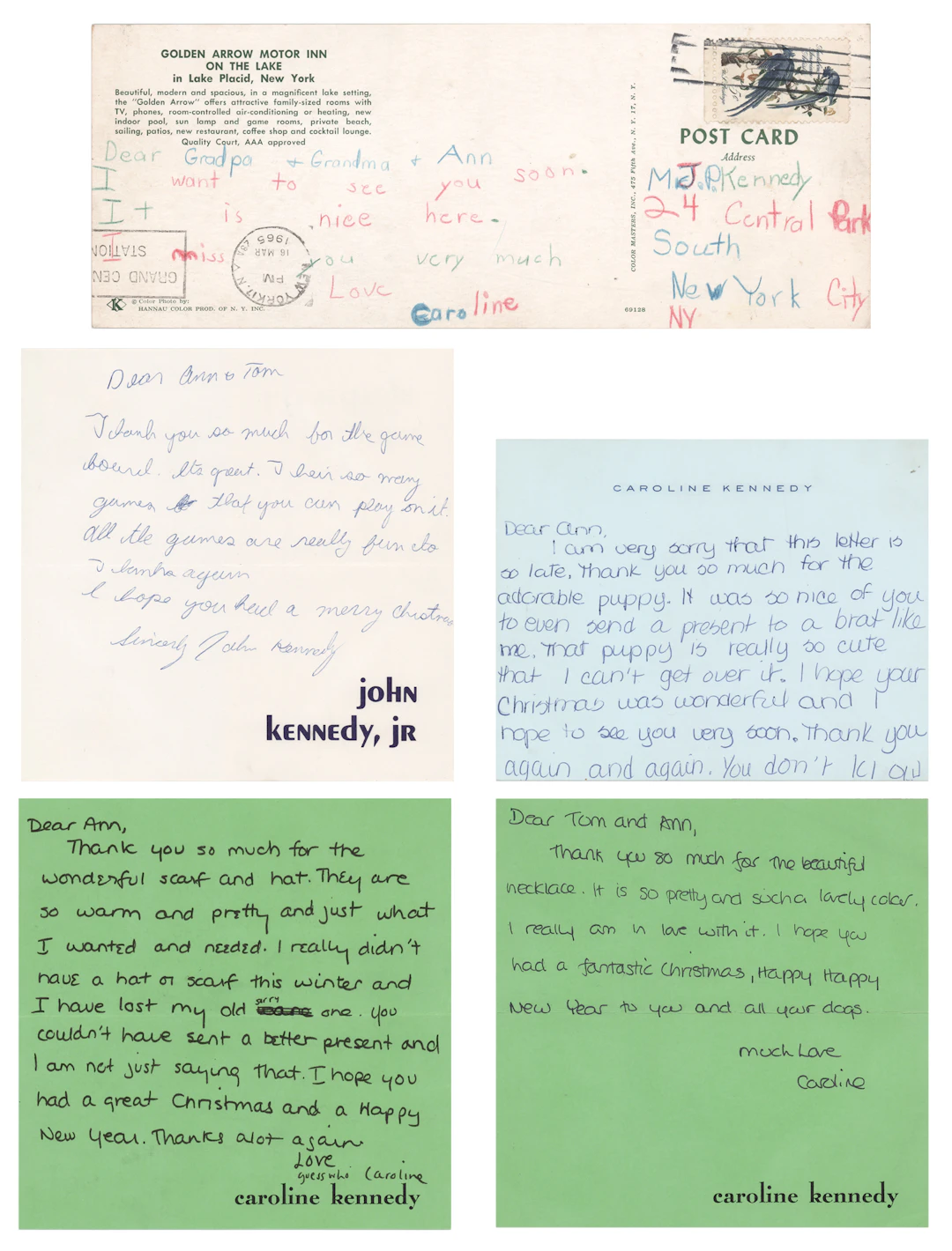 Caroline Kennedy and John F. Kennedy, Jr. (5) Autograph Letters Signed