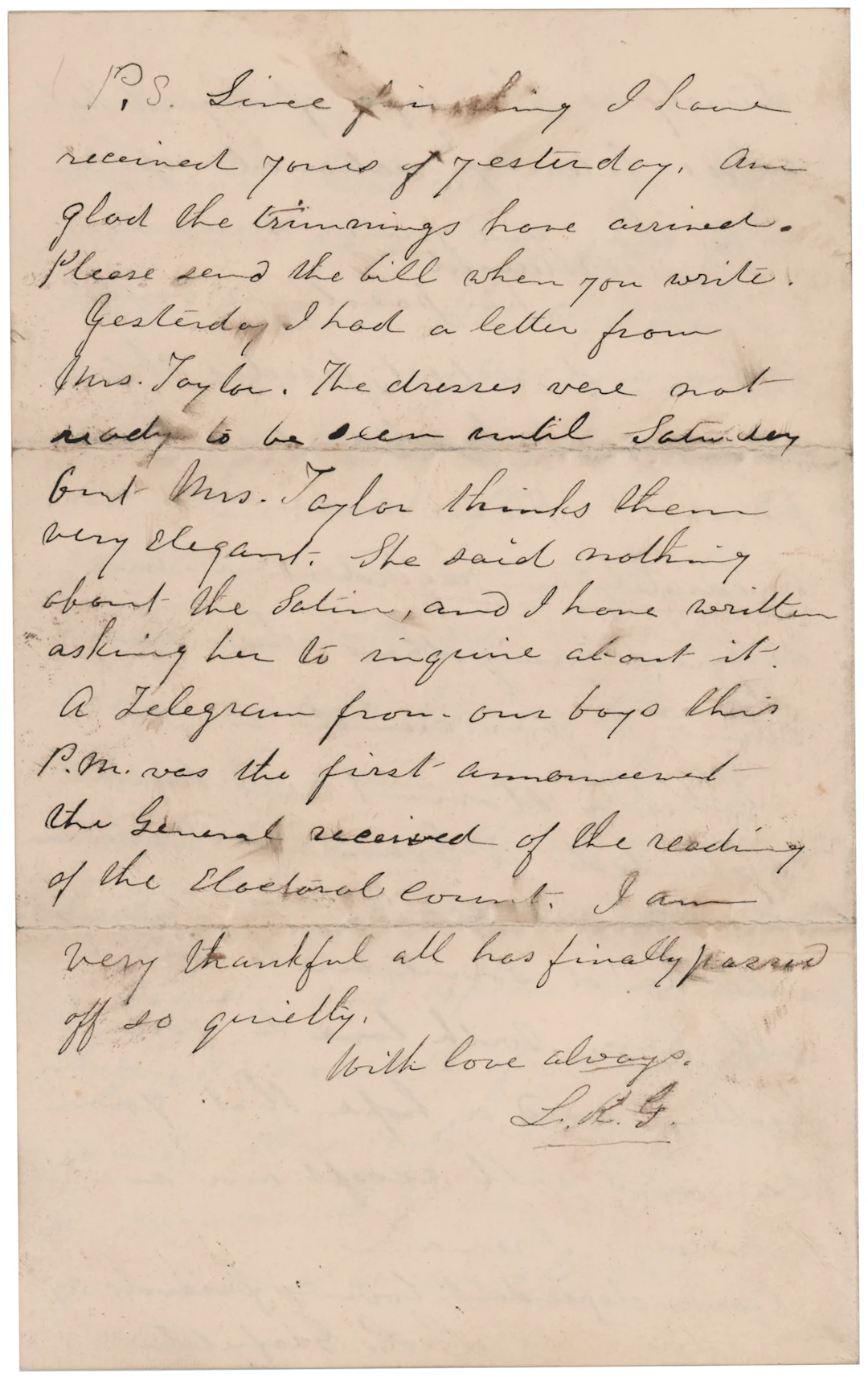 Lucretia Garfield Autograph Letter Signed on Garfield's Inauguration: