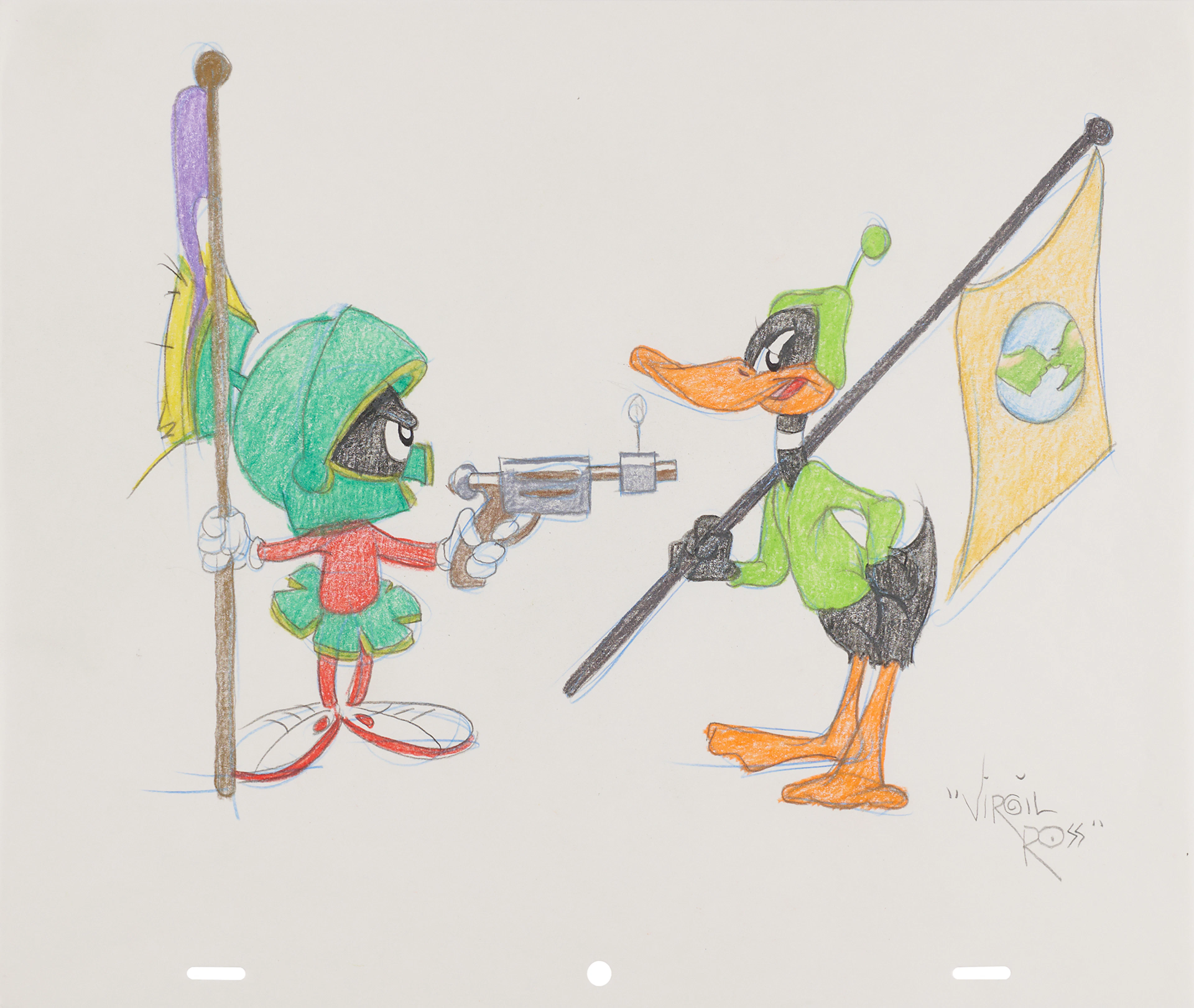 Virgil Ross Original Drawing of Daffy Duck and Marvin the Martian