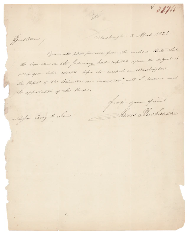 James Buchanan Autograph Letter Signed: "The Report of the Committee