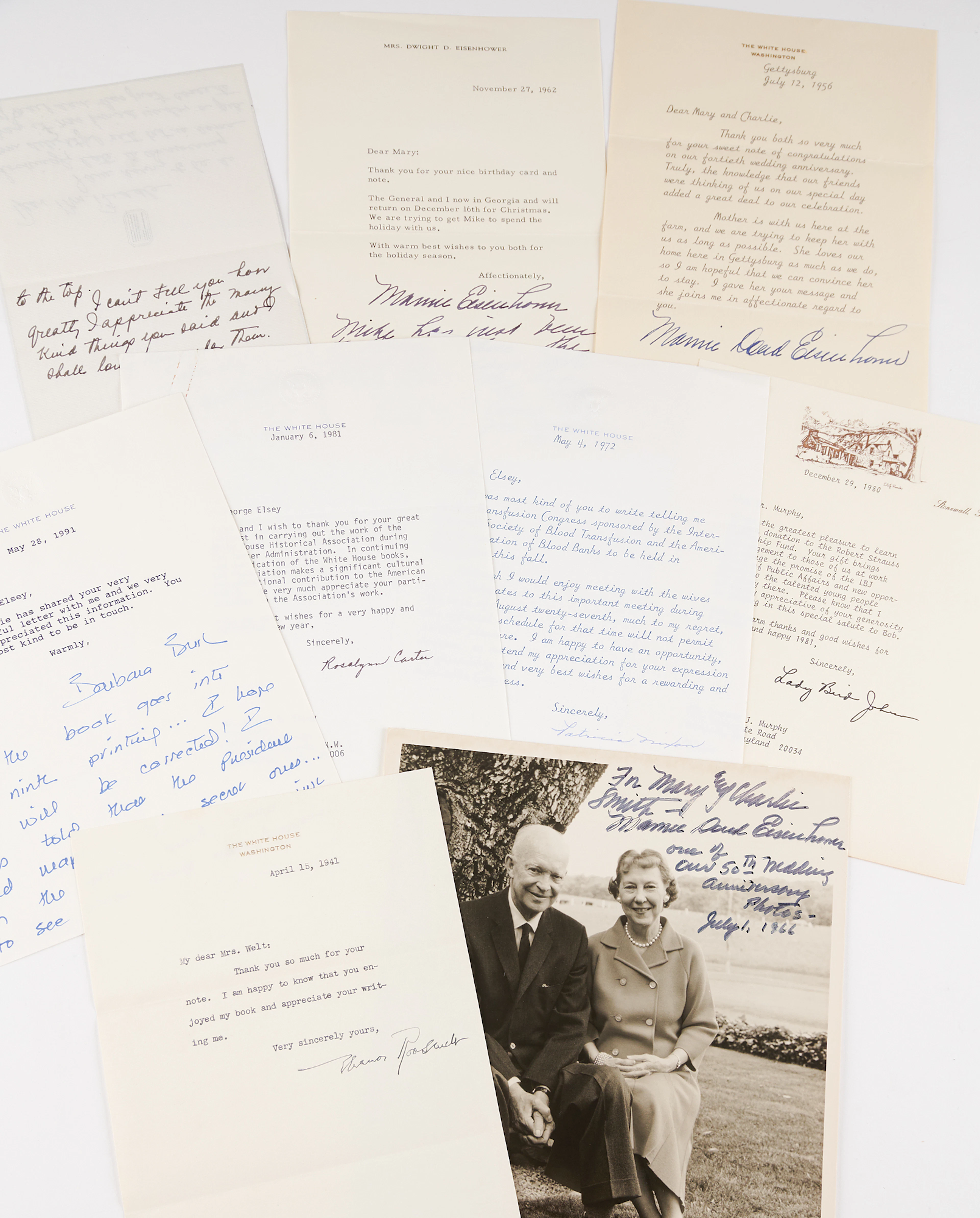 First Ladies (9) Autographs with Roosevelt, Truman, and Eisenhower
