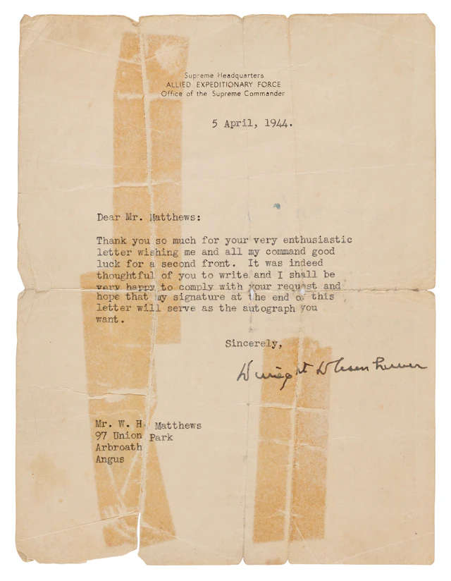 Dwight D. Eisenhower World War II–Dated Typed Letter Signed on the