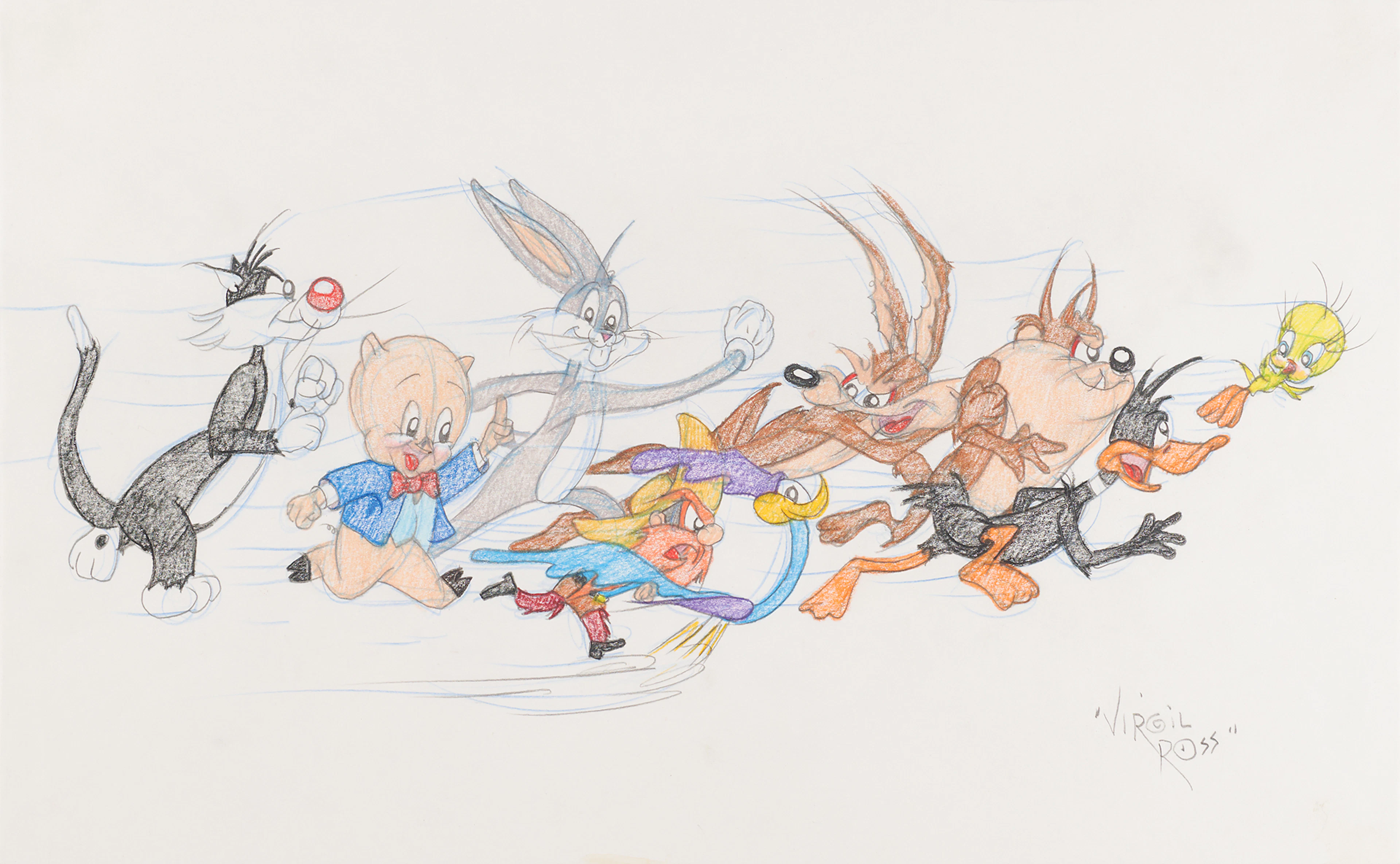 Virgil Ross Original Drawing of (9) Looney Tunes Characters
