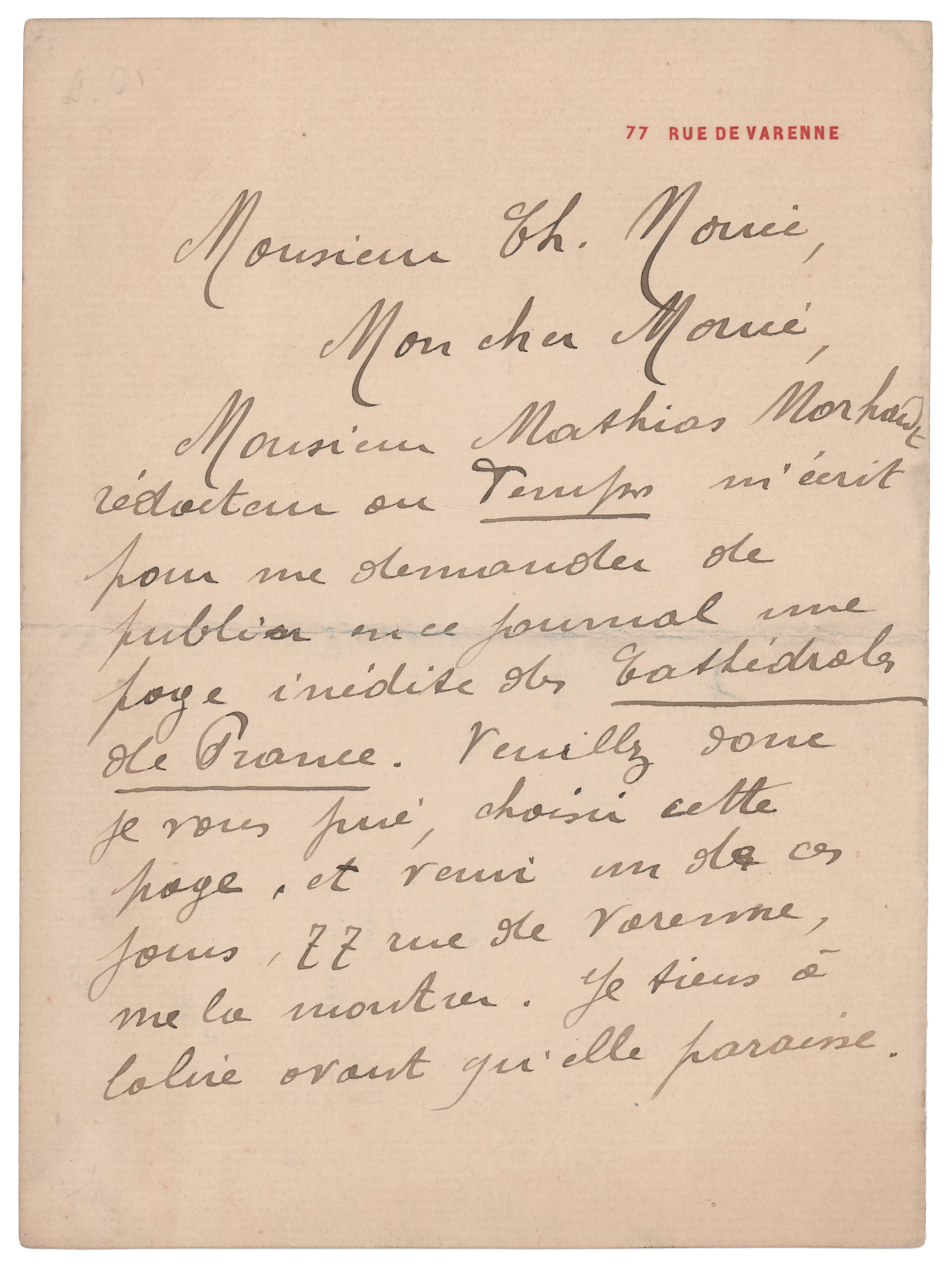 Auguste Rodin Autograph Letter Signed to Charles Morice, Concerning