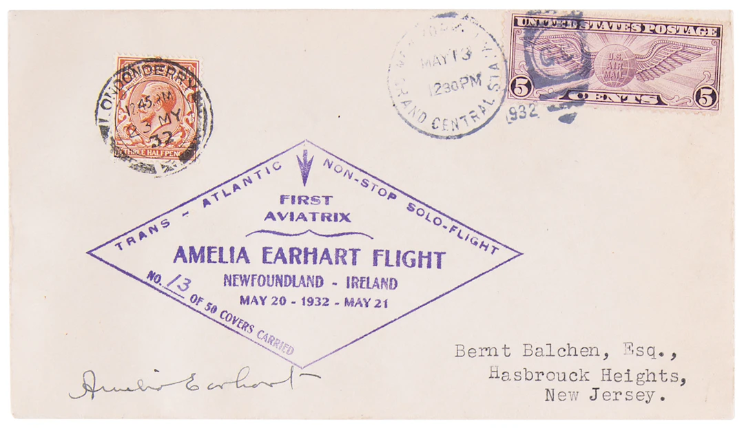 Amelia Earhart Signed Flown Airmail Cover Carried on Her Historic