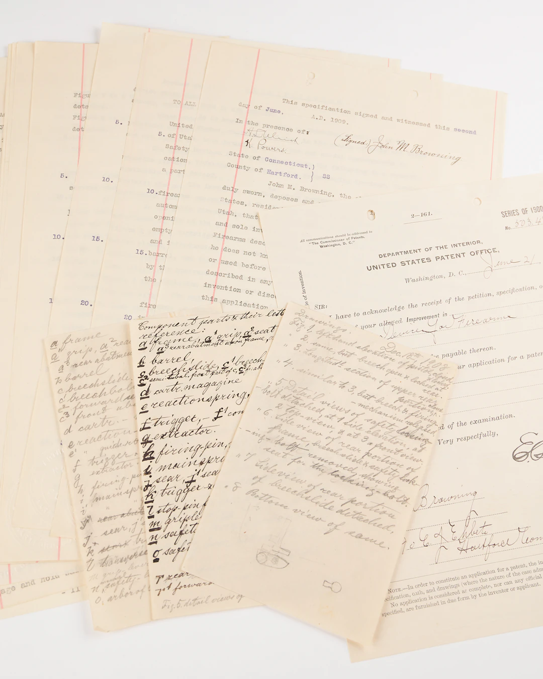 John Browning Archive Relating to U.S. Patent No. 947,478 for a 'Safety