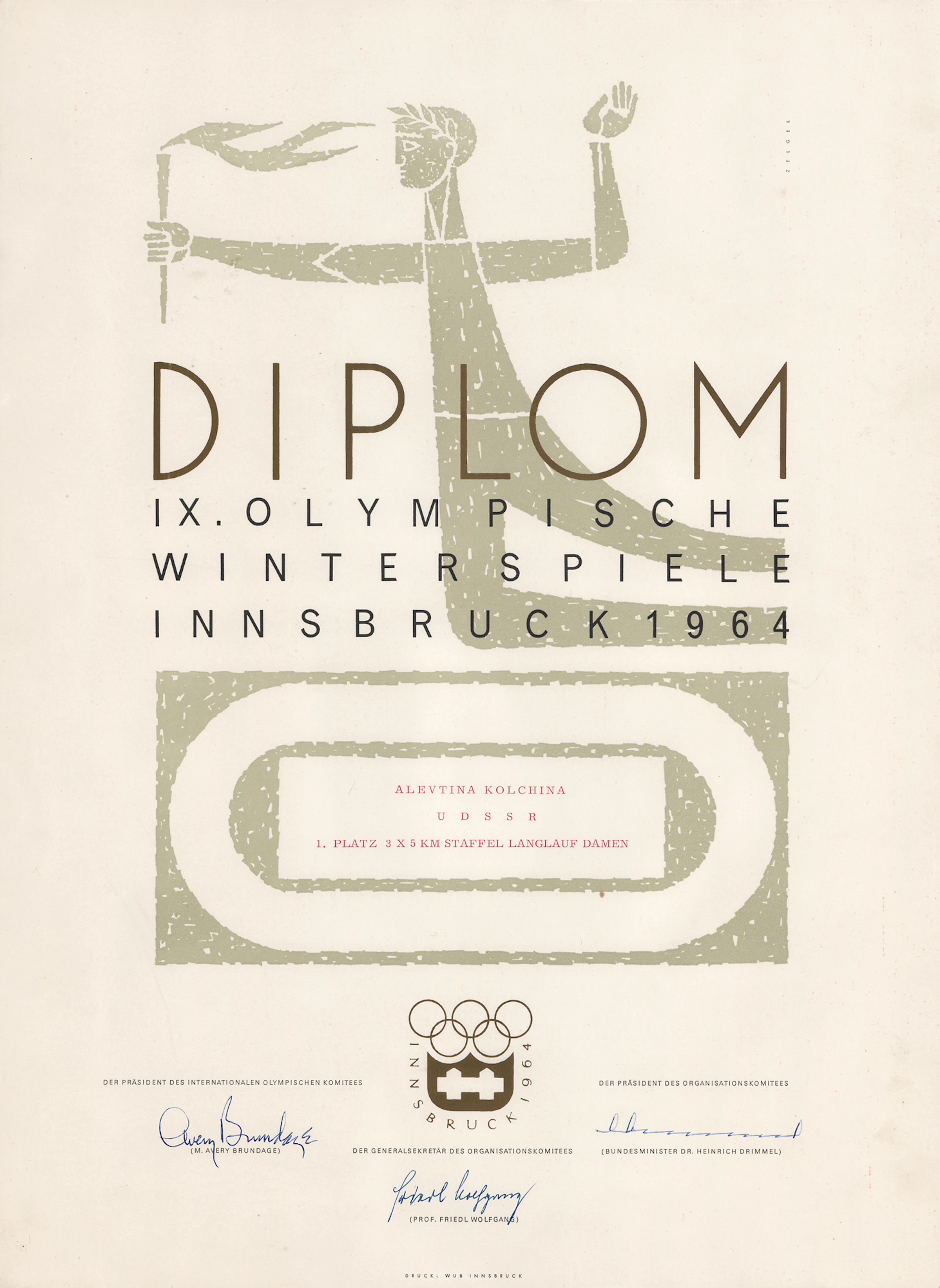 Innsbruck 1964 Winter Olympics Gold Medal Winner's Diploma for Cross-Country