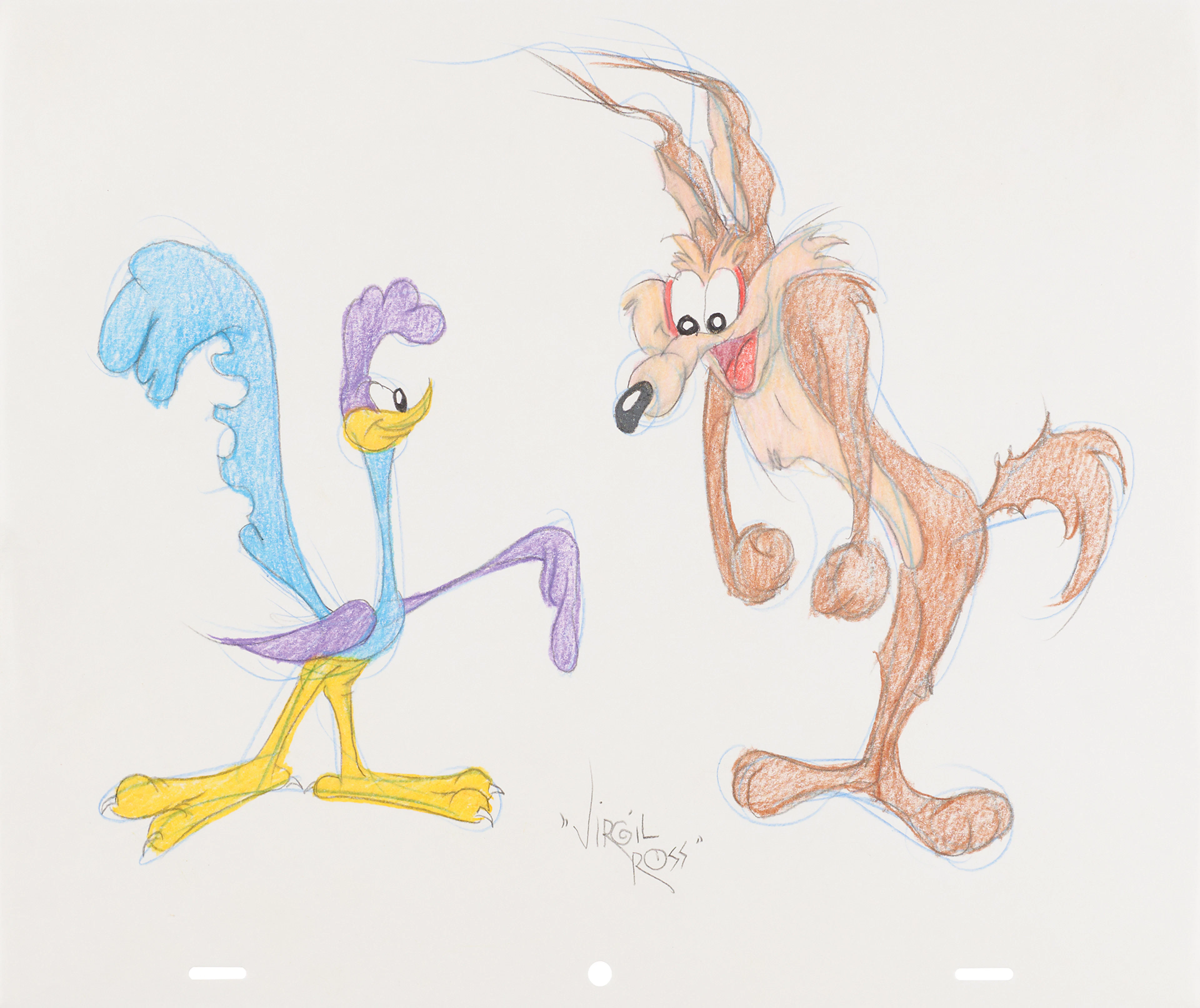 Virgil Ross Original Drawing of the Road Runner and Wile E. Coyote