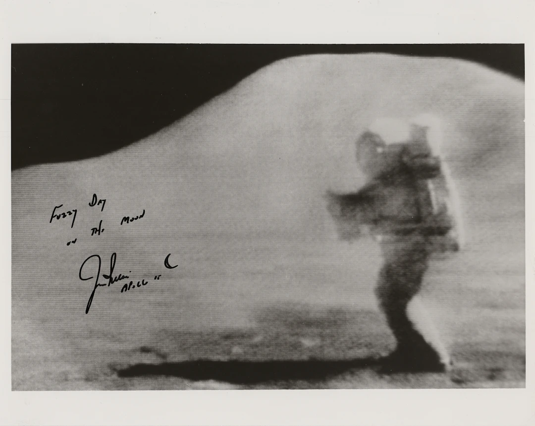 Jim Irwin Signed Photograph - "Fuzzy Day on the Moon"