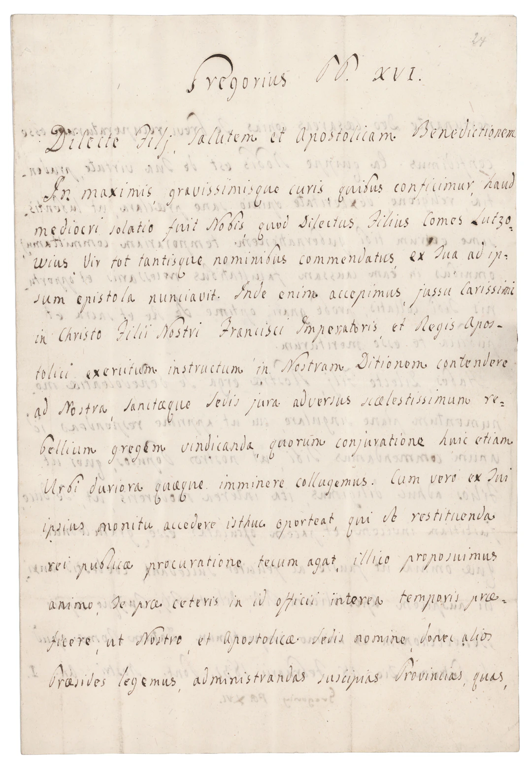 Pope Gregory XVI Letter Signed on 1832 Revolts in the Papal States