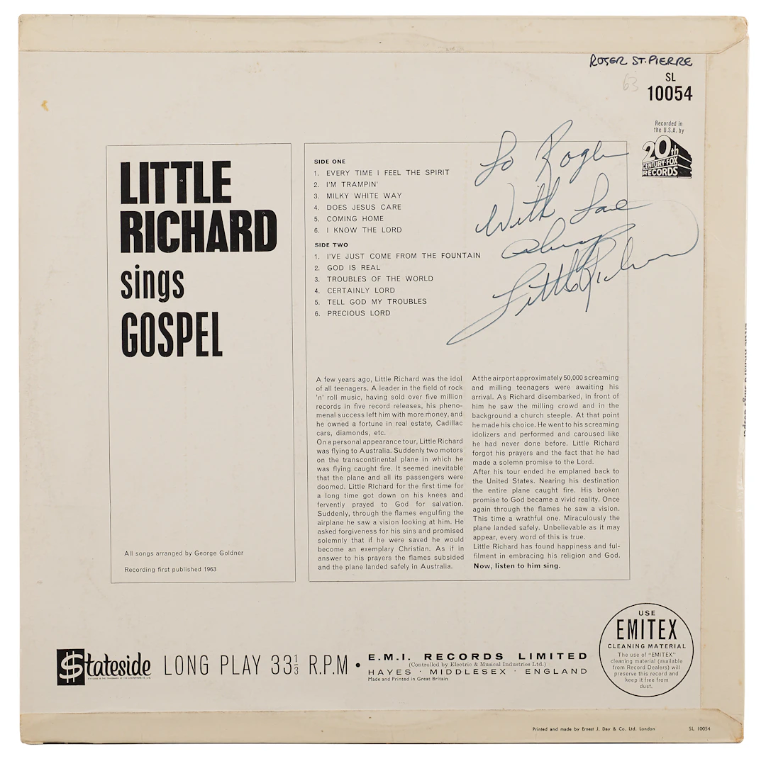 Little Richard Signed Album - Little Richard Sings Gospel