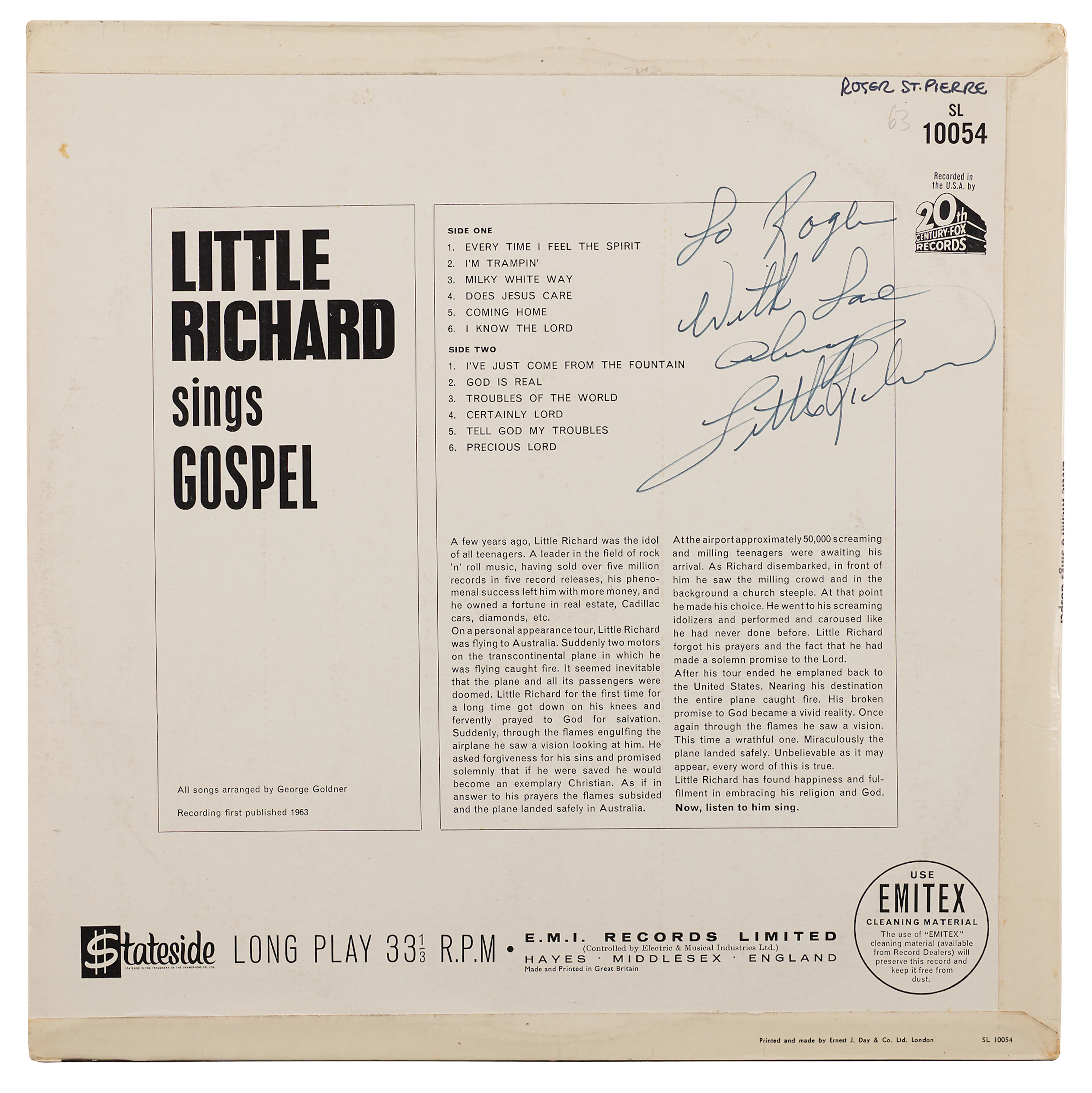 Little Richard Signed Album - Little Richard Sings Gospel