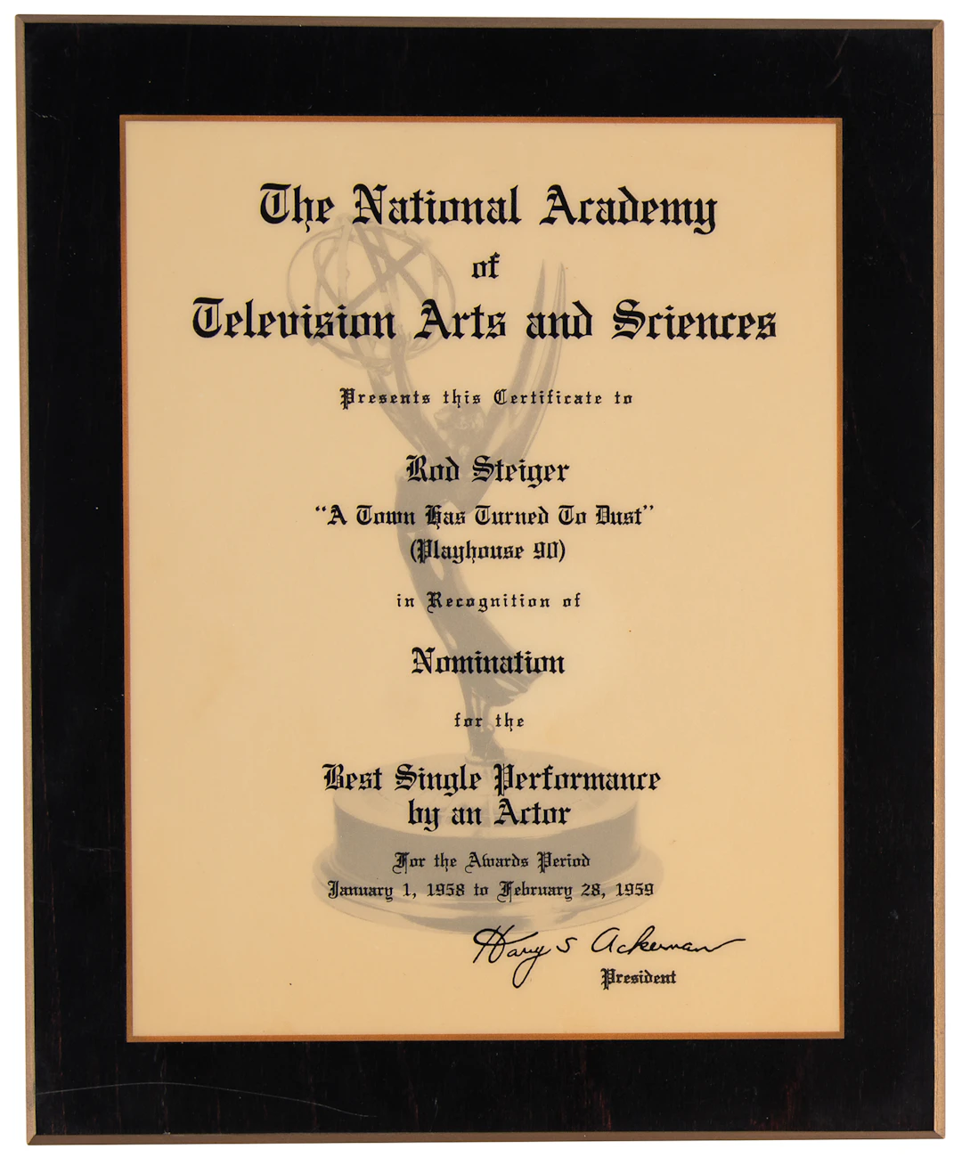 Rod Steiger Emmy Award Nomination for "Best Single Performance by an Actor"