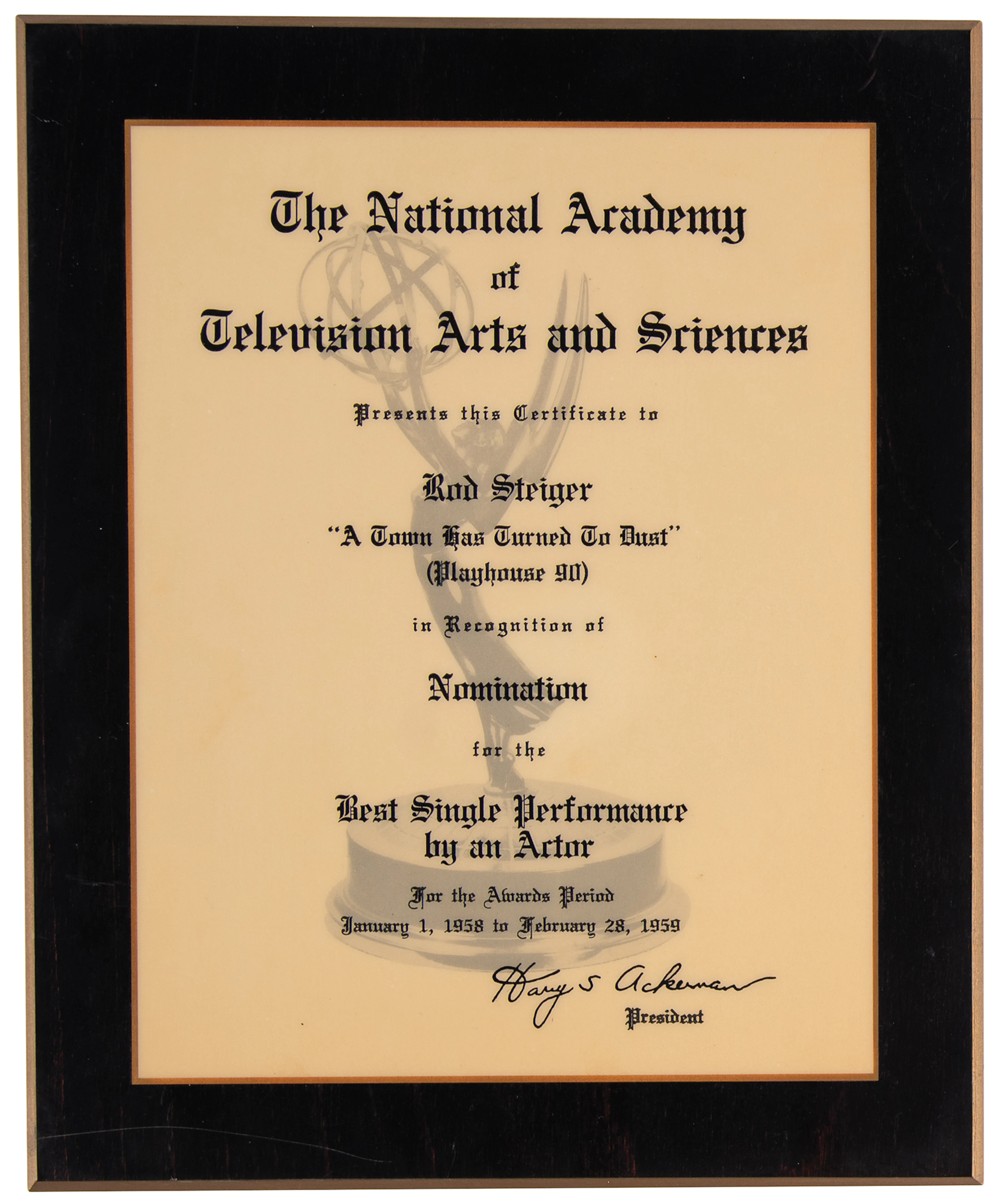 Rod Steiger Emmy Award Nomination for "Best Single Performance by an Actor"