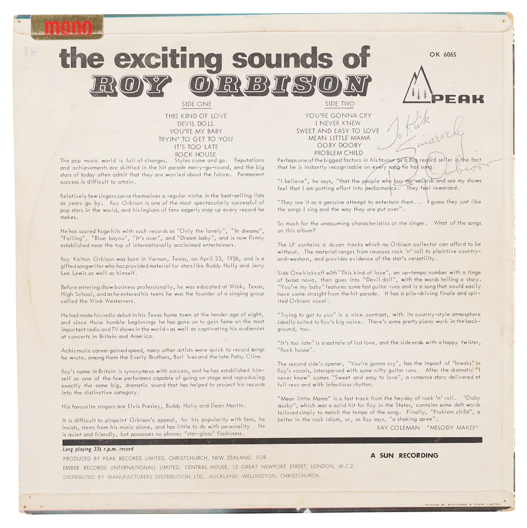 Roy Orbison Signed Album - The Exciting Sounds