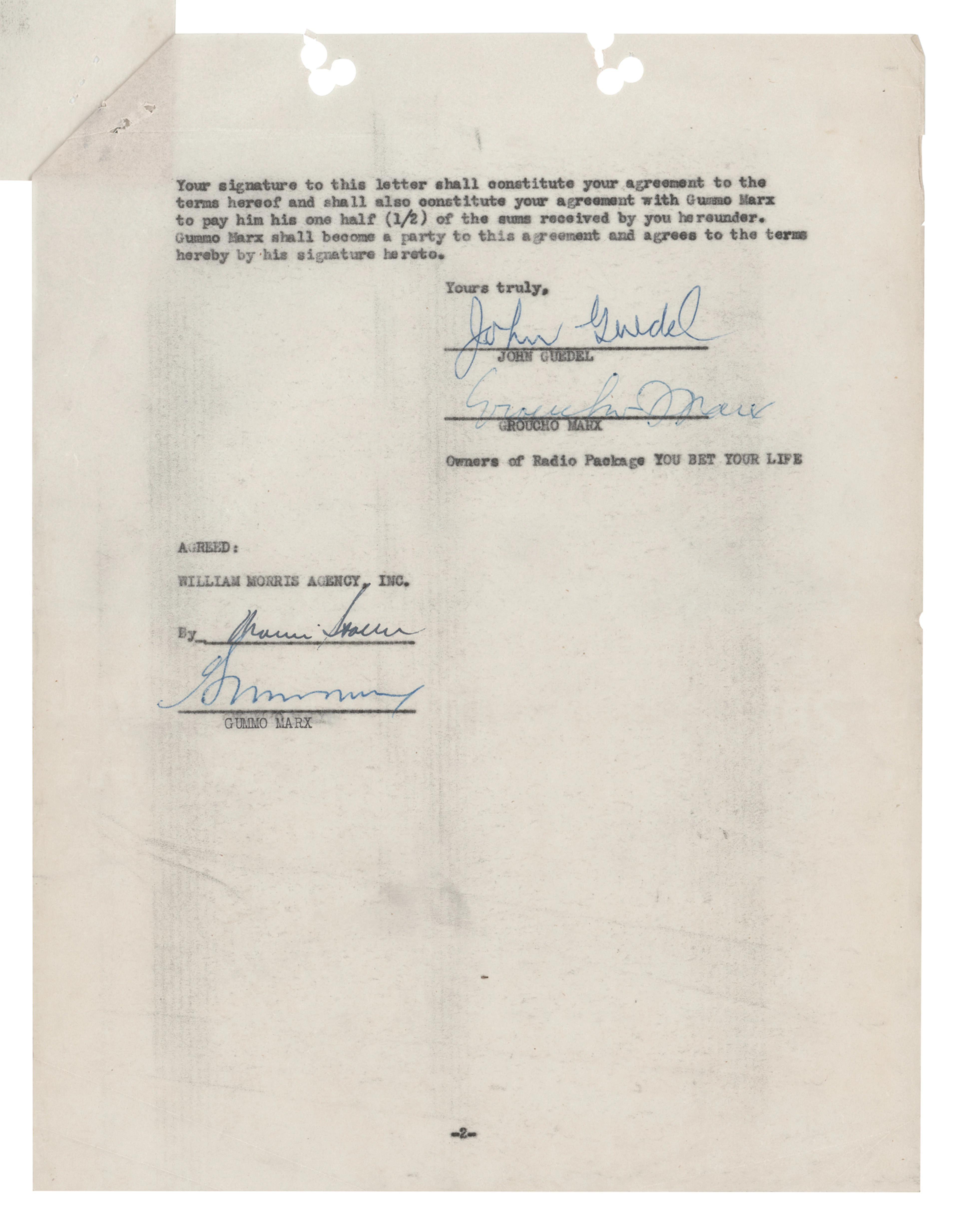 Groucho and Gummo Marx Document Signed
