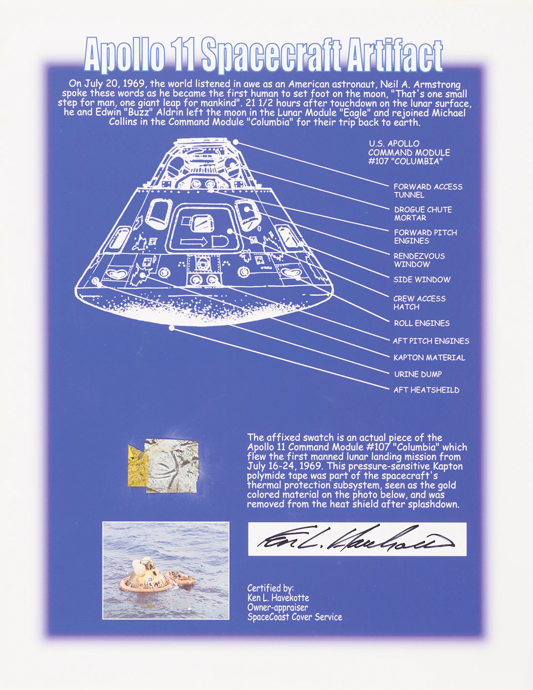 Apollo 11 Kapton Foil [Attested to as Flown by Ken Havekotte]