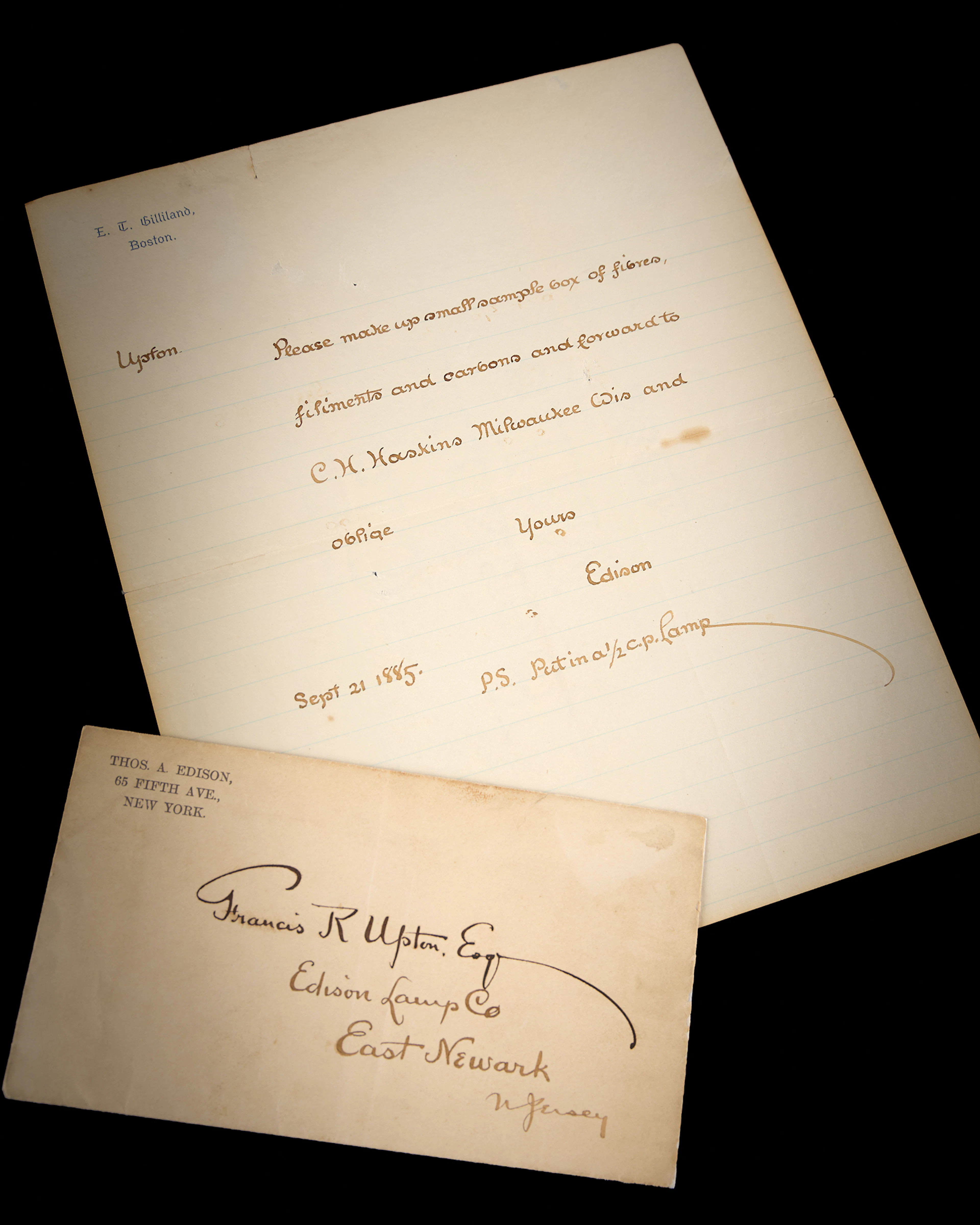 Thomas Edison Autograph Letter Signed to Francis Upton on Incandescent