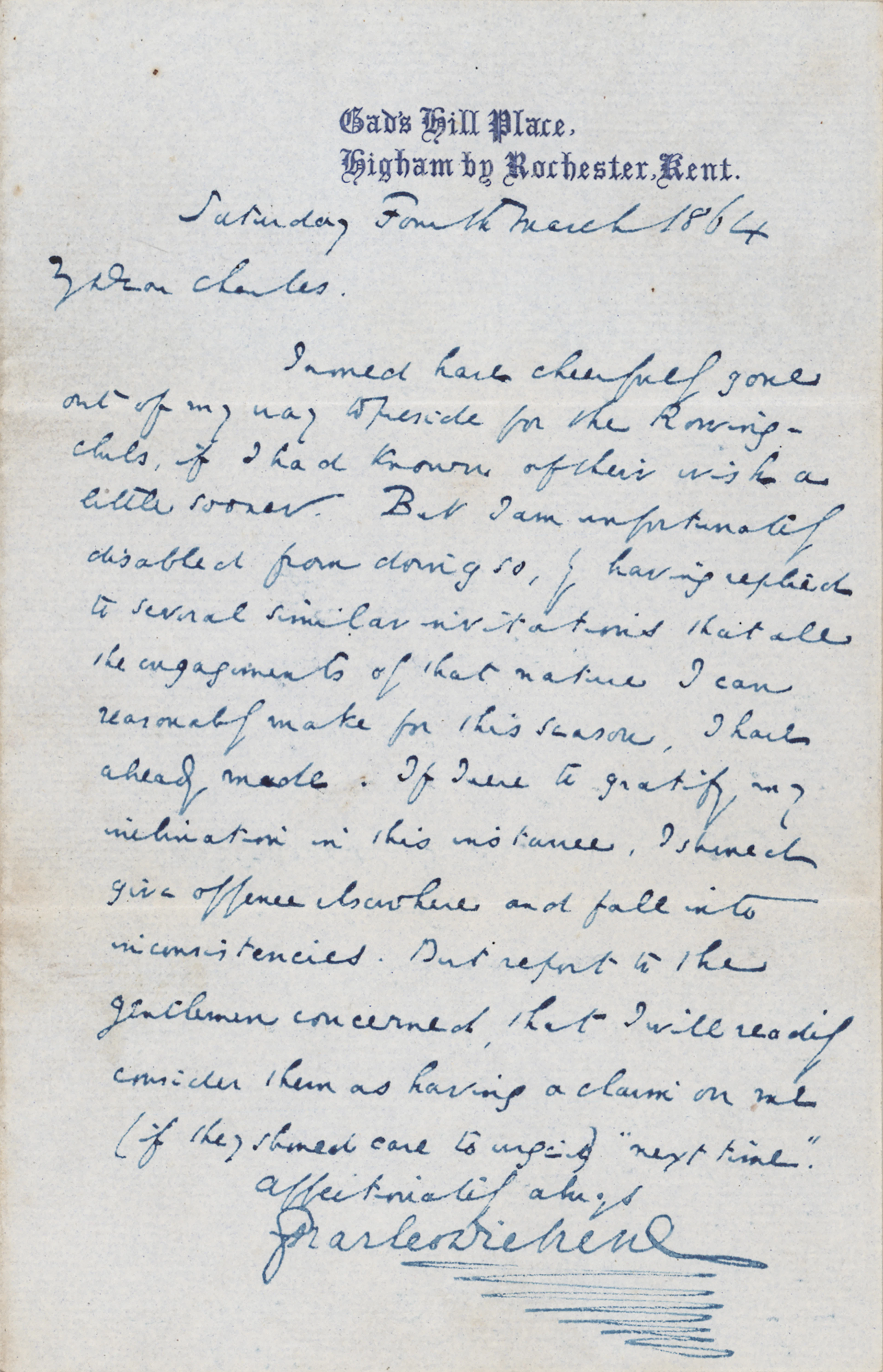 Charles Dickens Autograph Letter Signed to His Son, Charles Dickens
