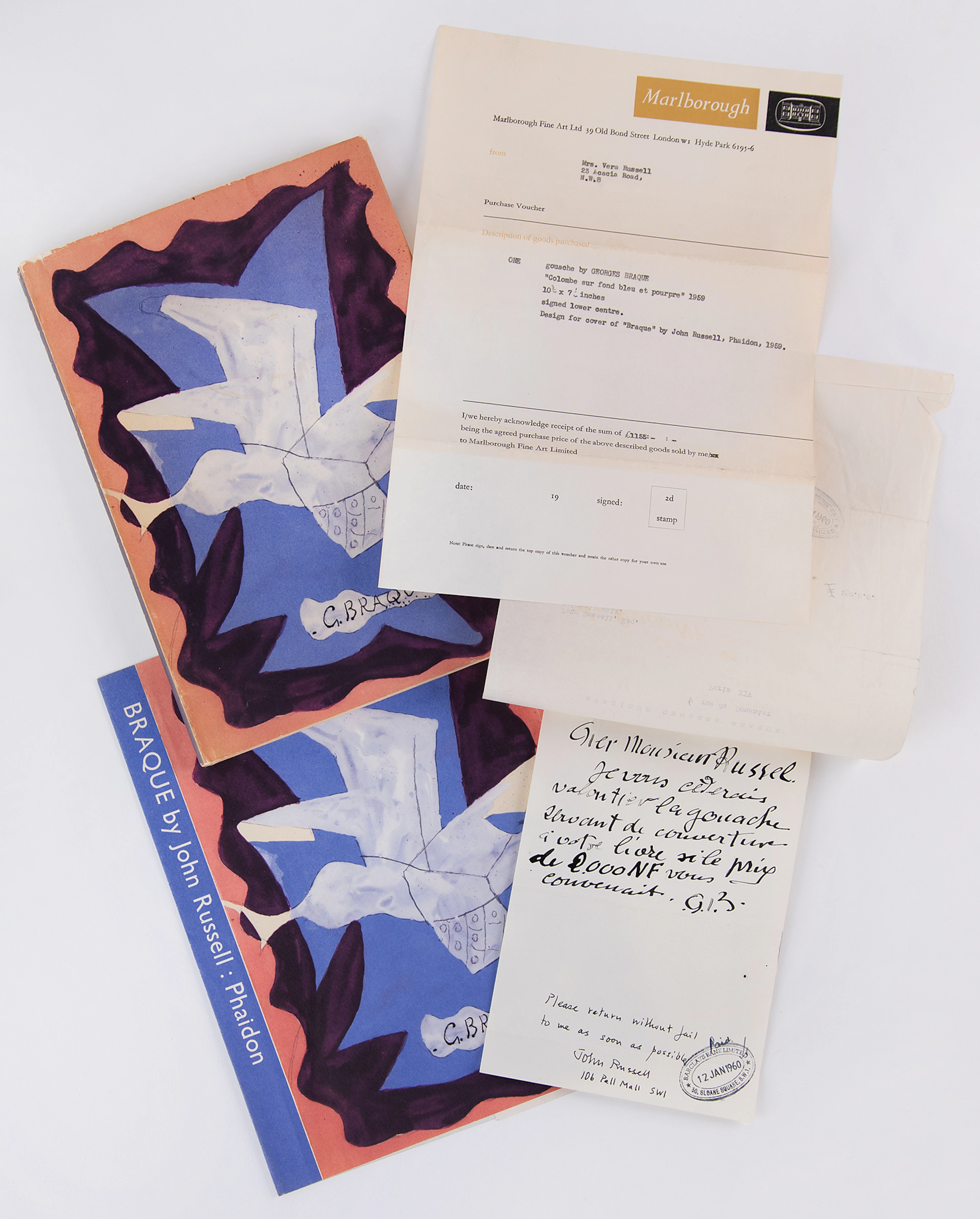 Georges Braque Autograph Note Signed with Cover Design Material for