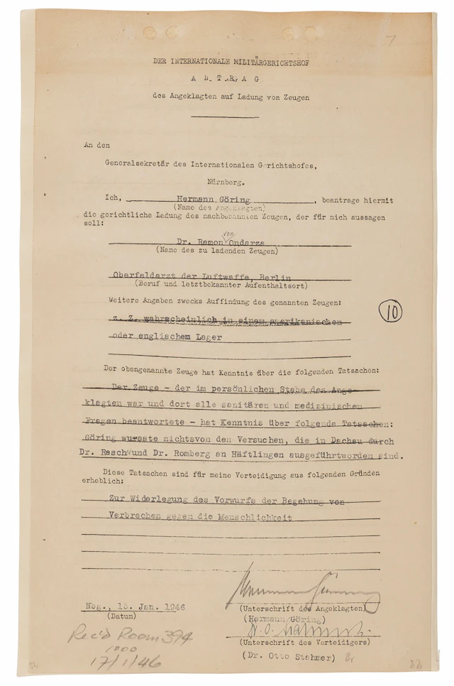 Hermann Göring Document Signed at Nuremberg: "Goering did not know