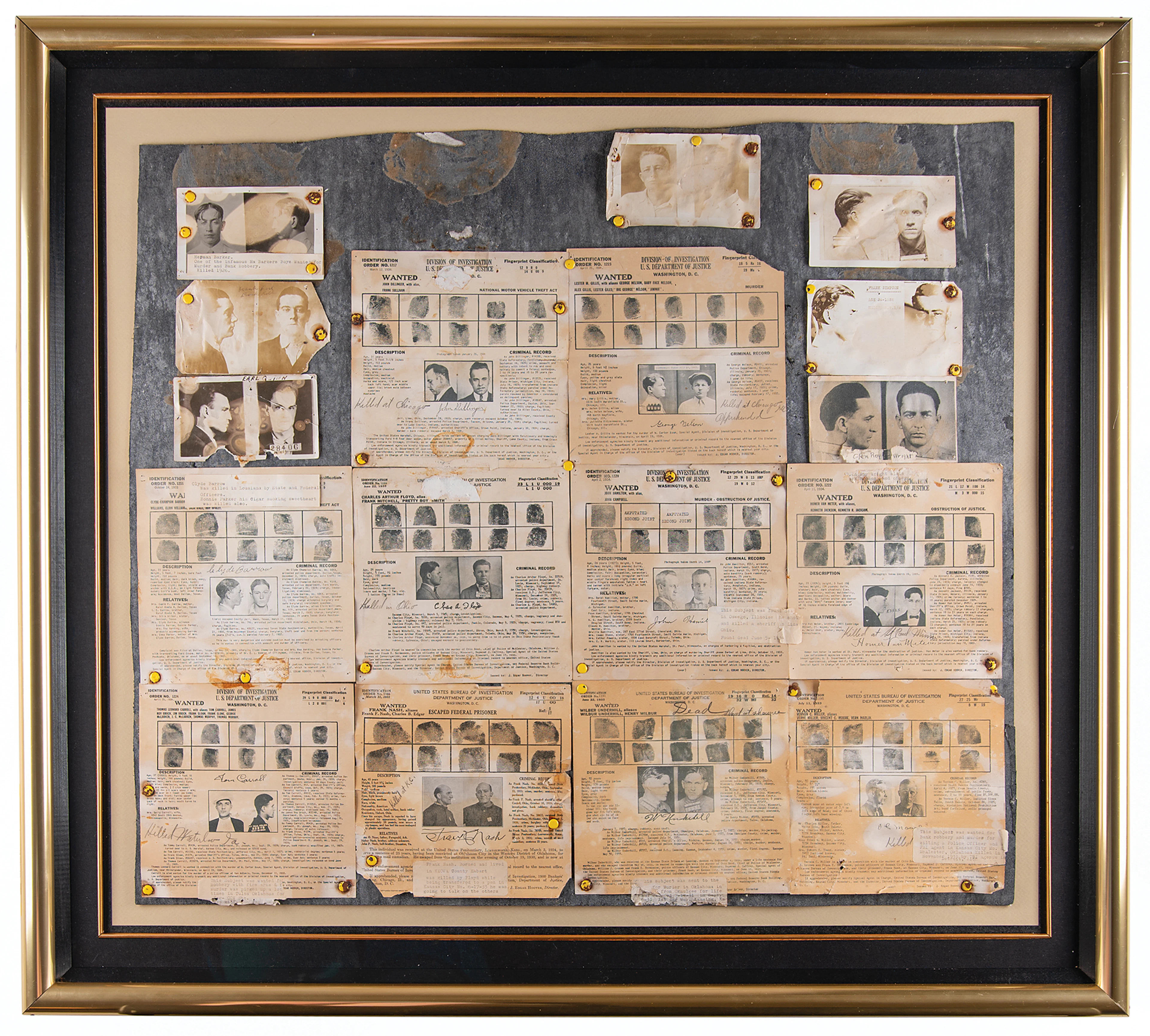 Depression-Era Police Bulletin Board with (10) Bureau of Investigation