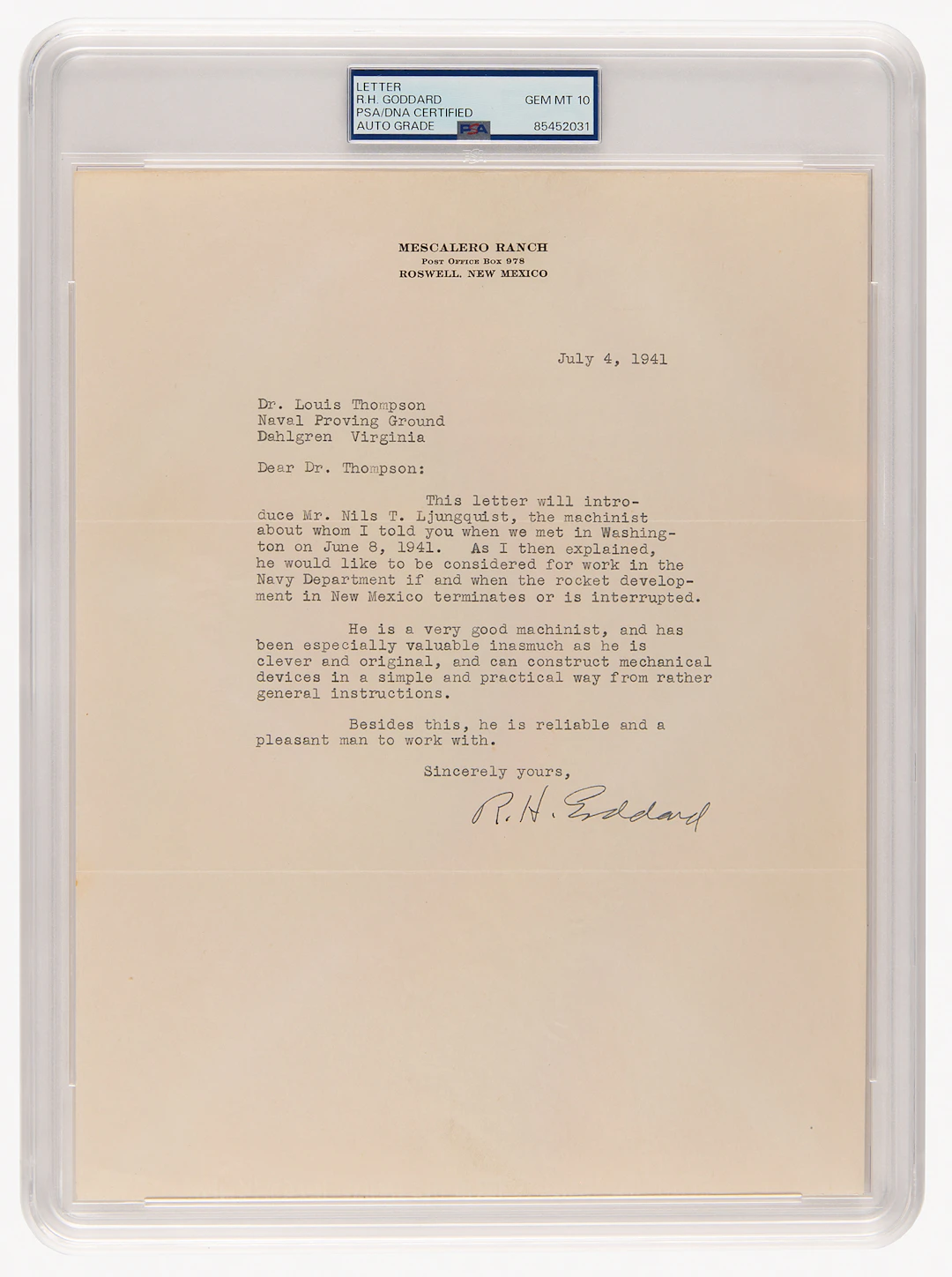 Robert H. Goddard War-Dated Typed Letter Signed on "the rocket development