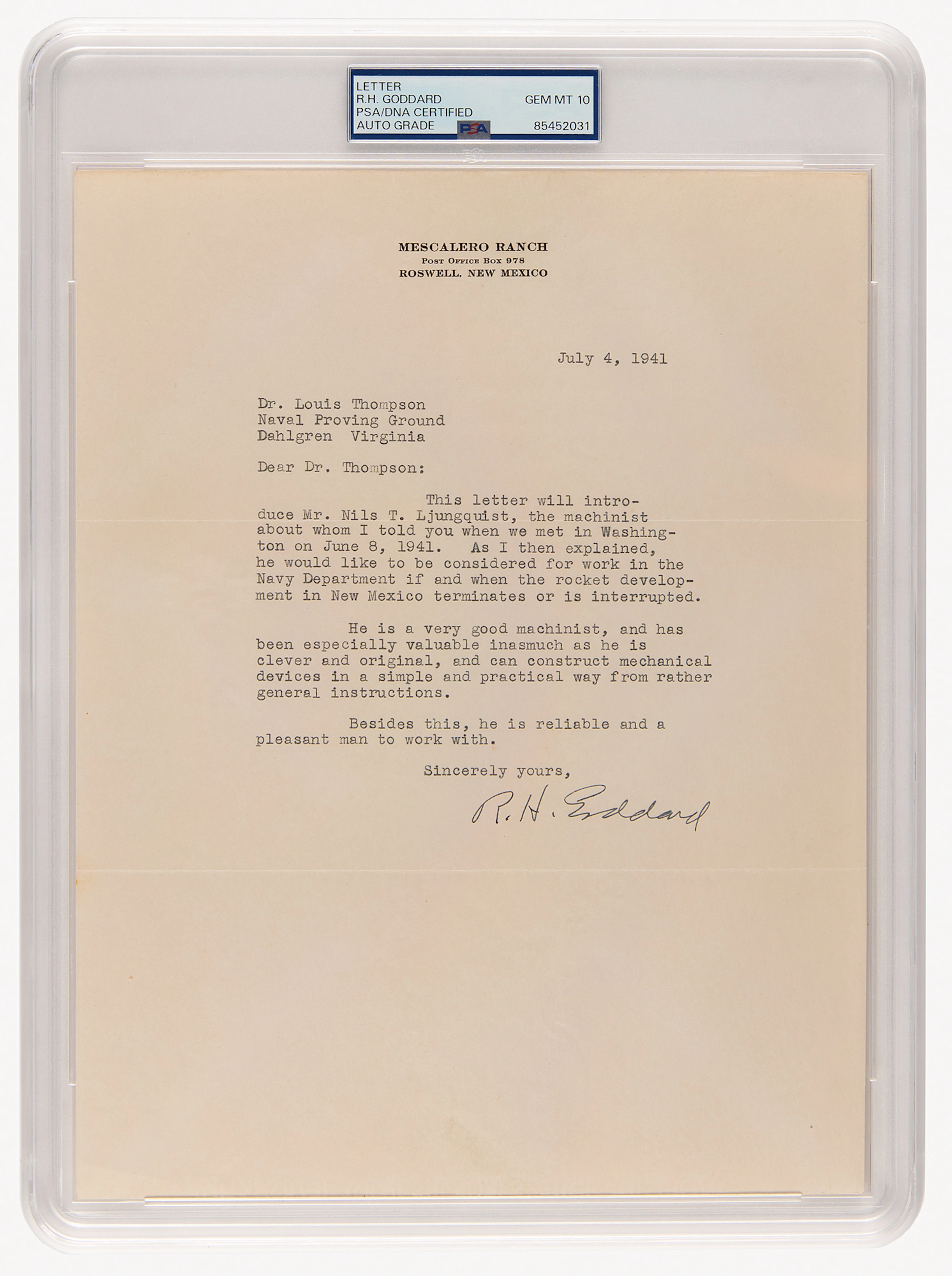 Robert H. Goddard War-Dated Typed Letter Signed on "the rocket development