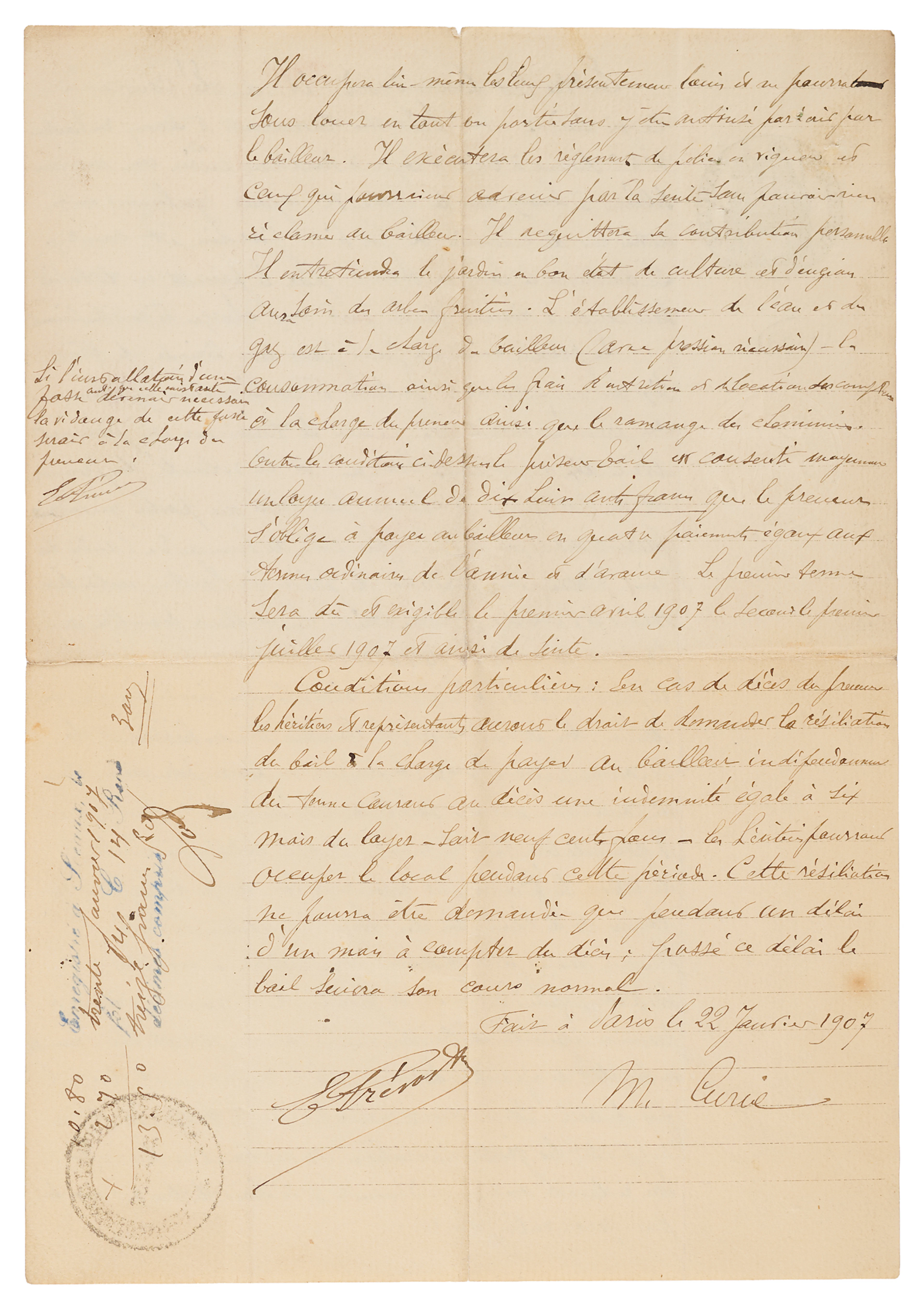 Marie Curie Document Signed