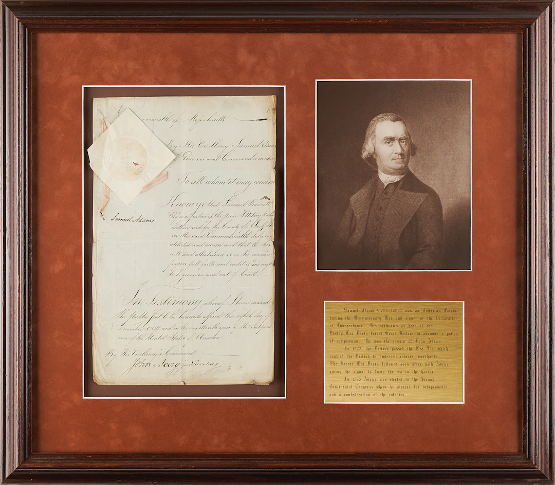 Samuel Adams Document Signed as Governor of Massachusetts, Appointing