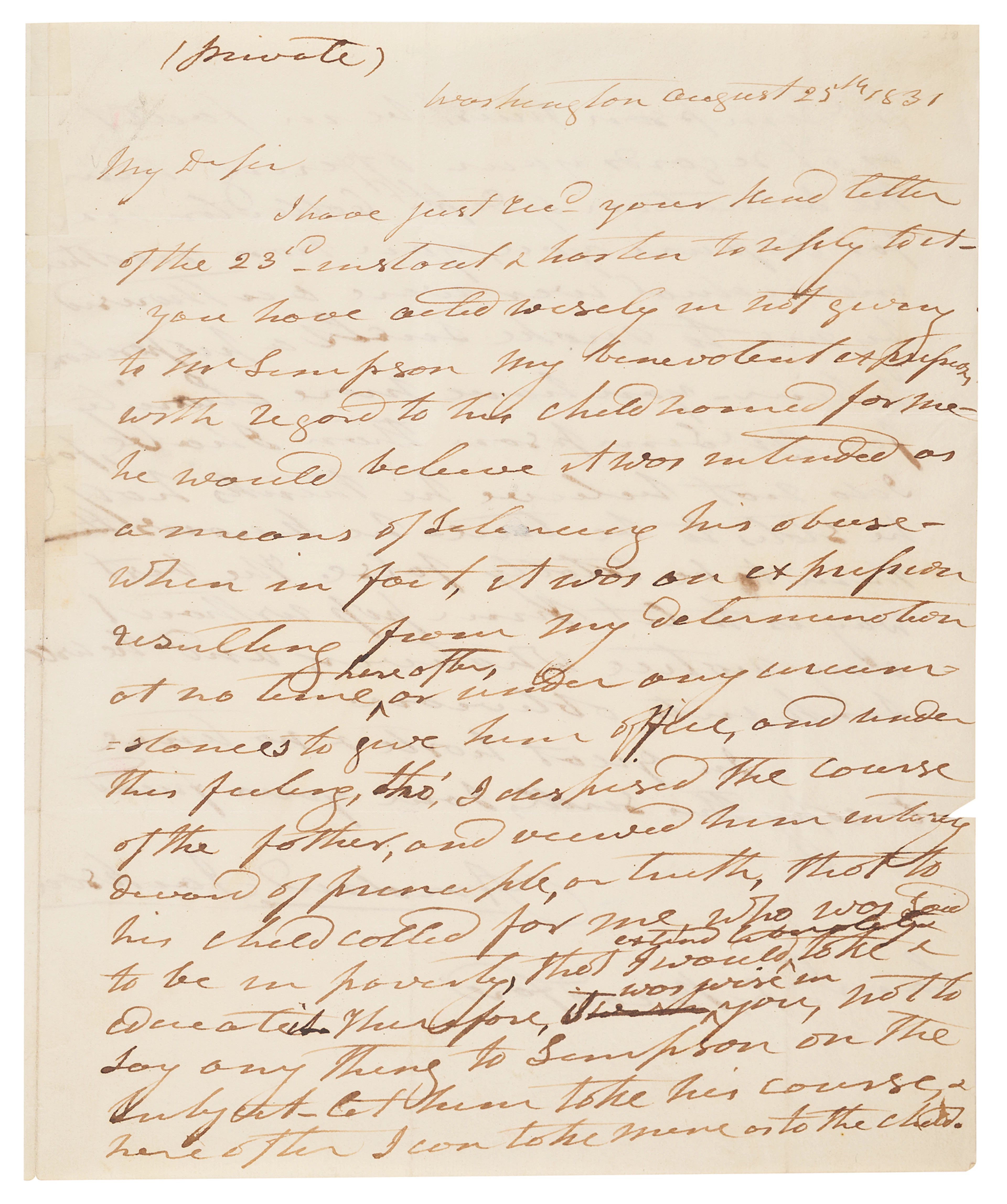 Andrew Jackson Autograph Letter Signed as President - "Let him pass