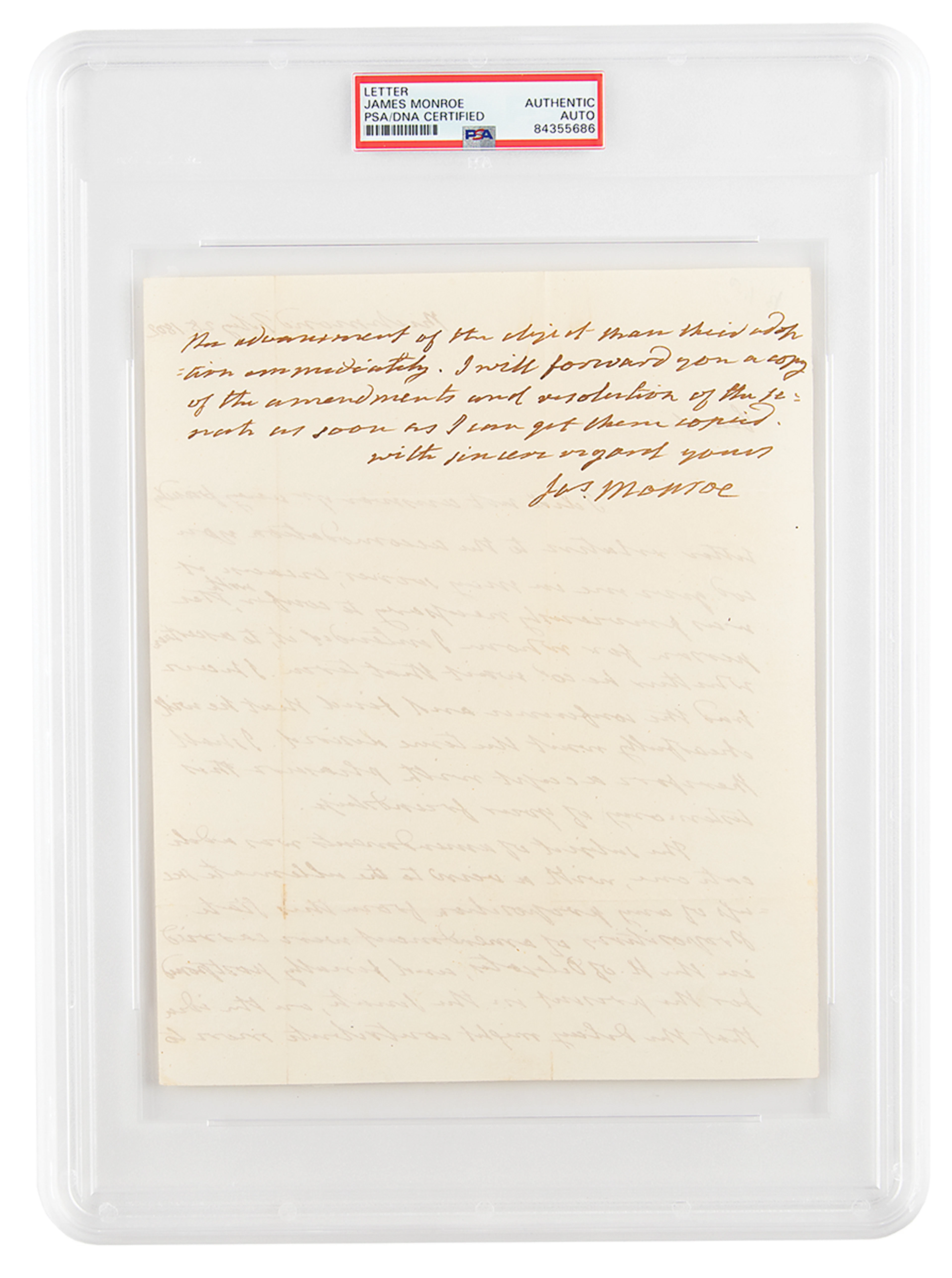 James Monroe Autograph Letter Signed as Governor of Virginia, Discussing