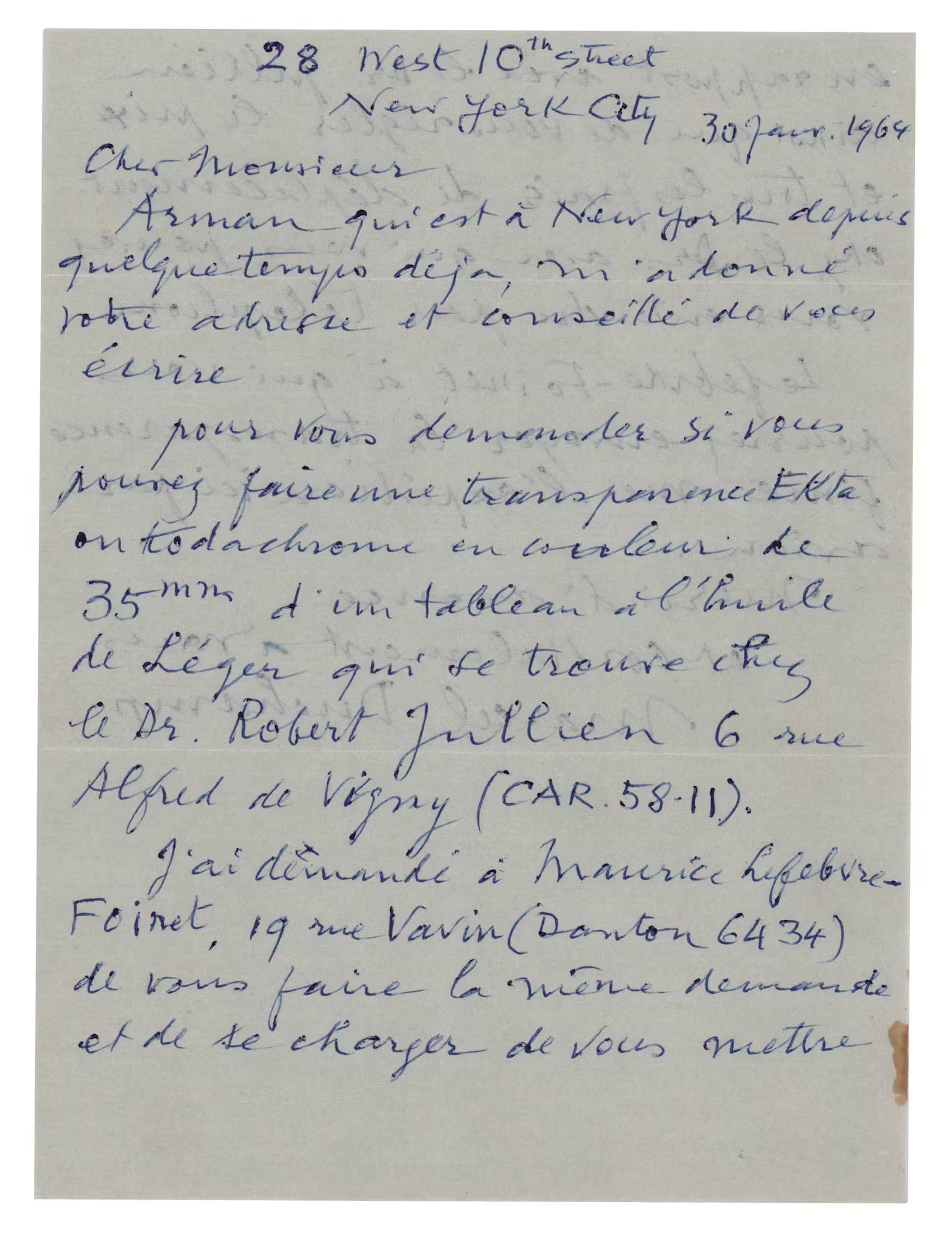 Marcel Duchamp Autograph Letter Signed, Seeking a "Kodachrome transparency