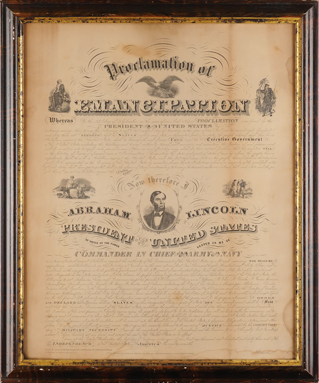 Abraham Lincoln 1864 Emancipation Proclamation Engraved Broadside