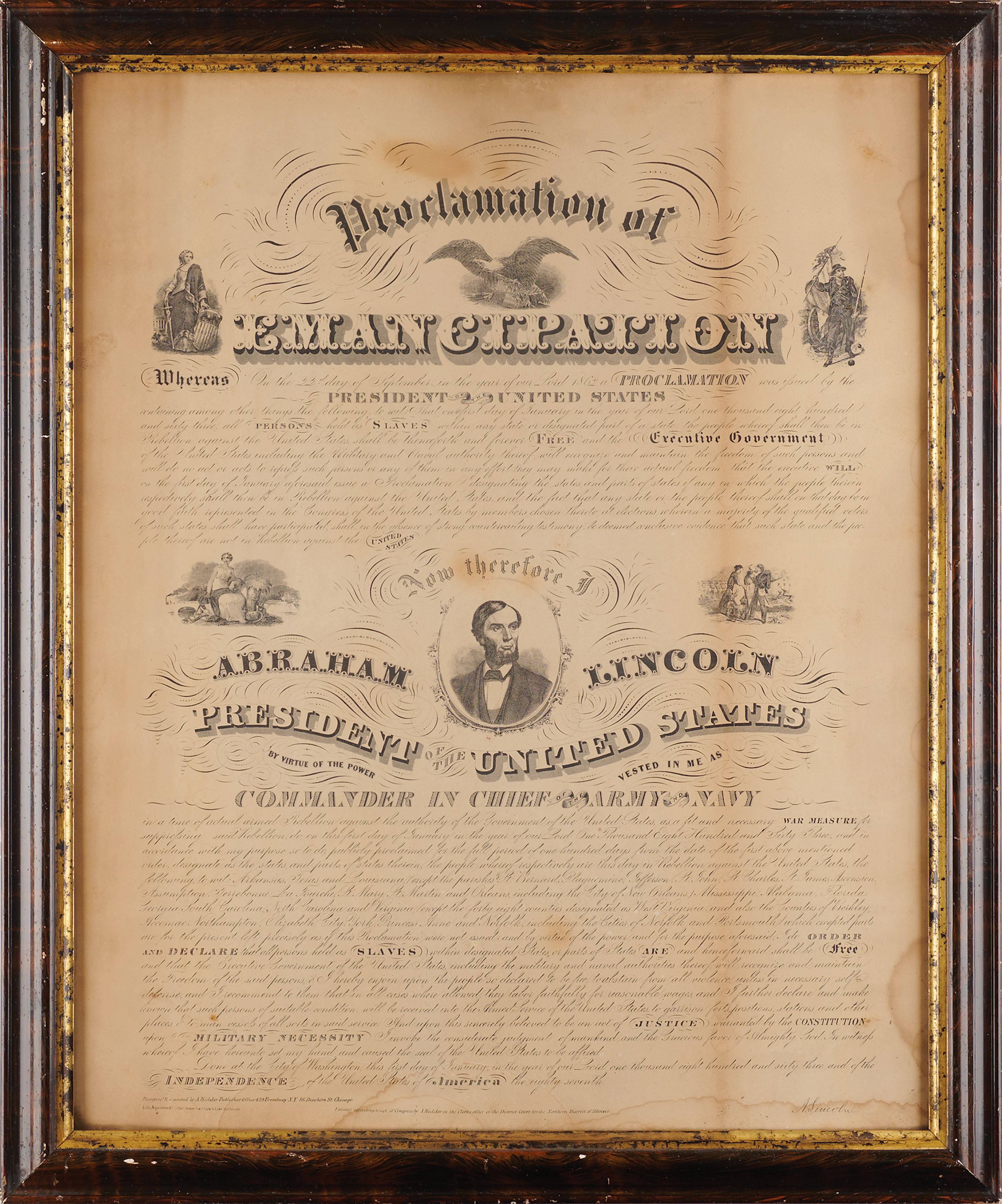 Abraham Lincoln 1864 Emancipation Proclamation Engraved Broadside