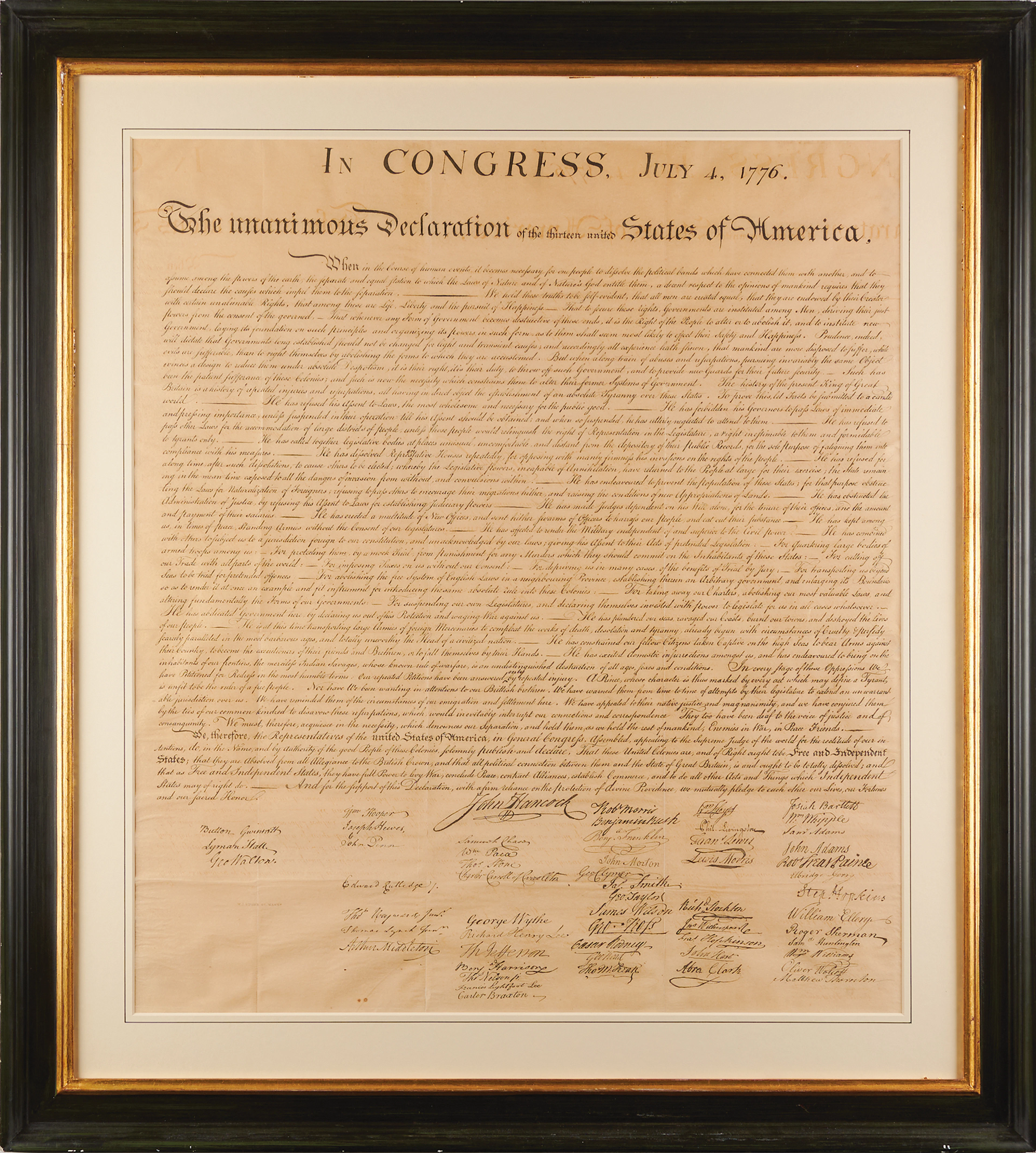Declaration of Independence: Force Print from W. J. Stone's Copperplate