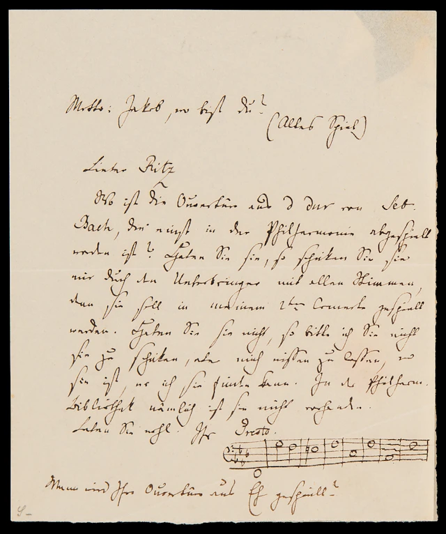 Felix Mendelssohn-Bartholdy Autograph Letter Signed with Musical Quotation