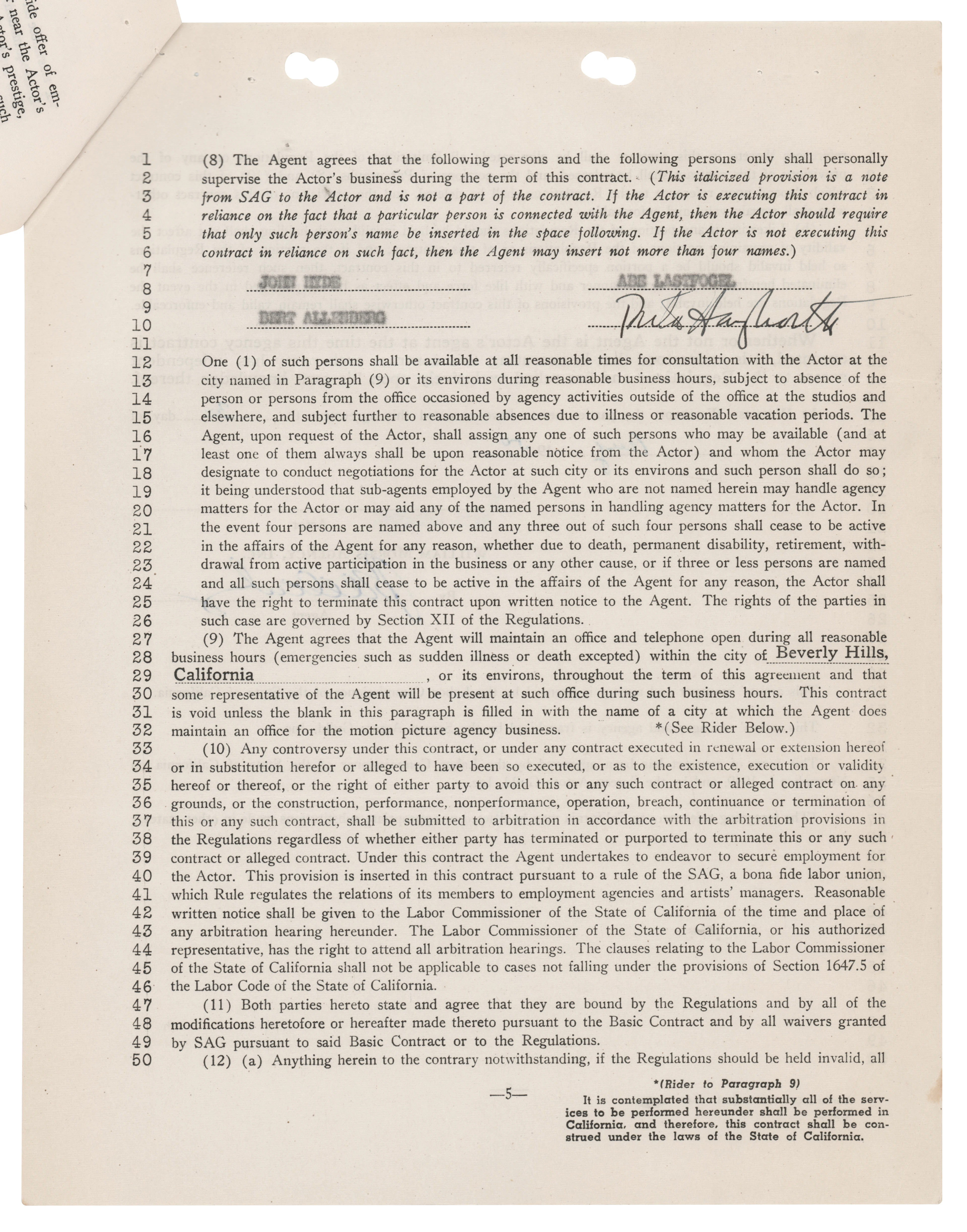 Rita Hayworth Signed Agency Contract