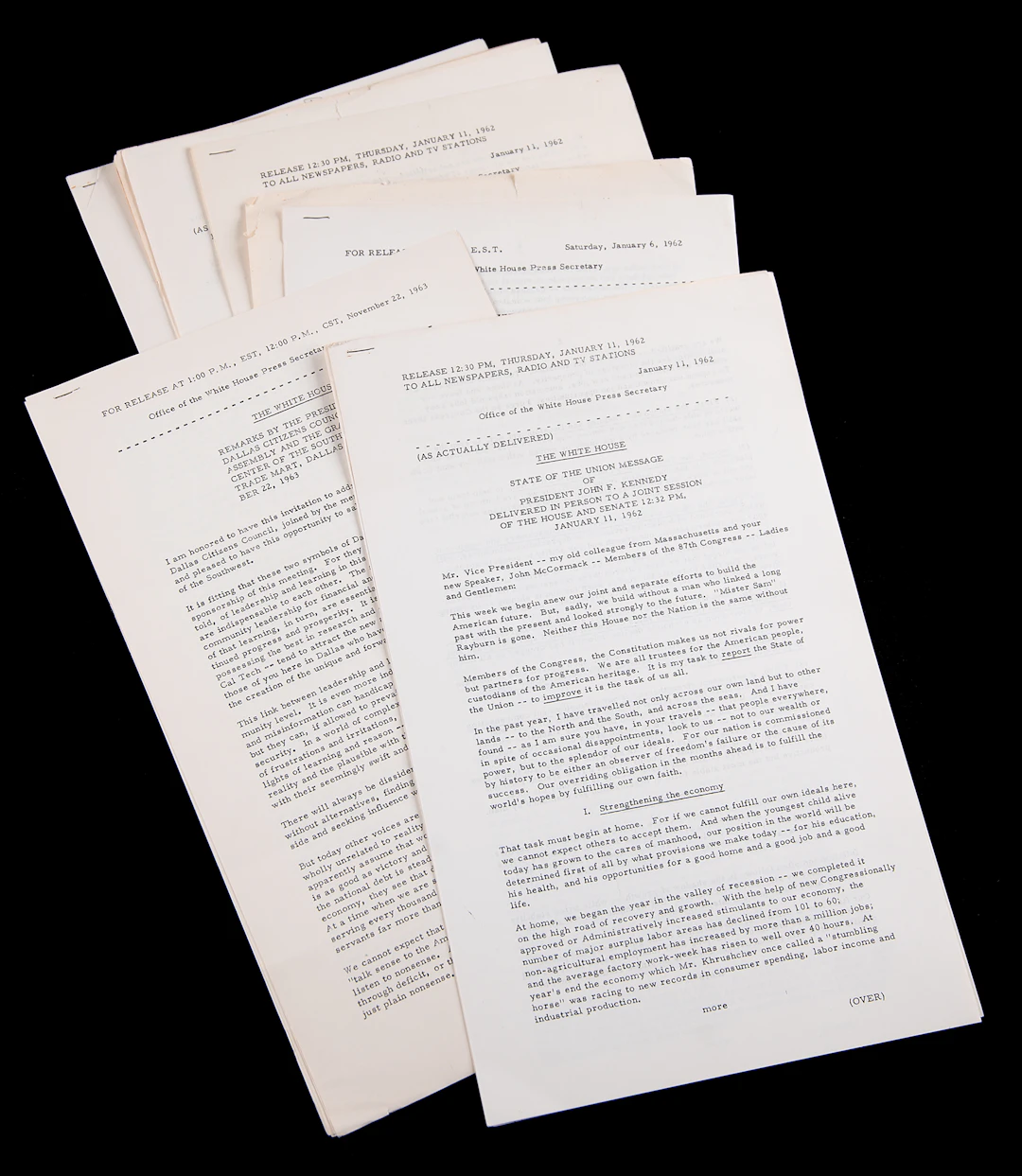 John F. Kennedy (9) Official White House Press Releases, with State