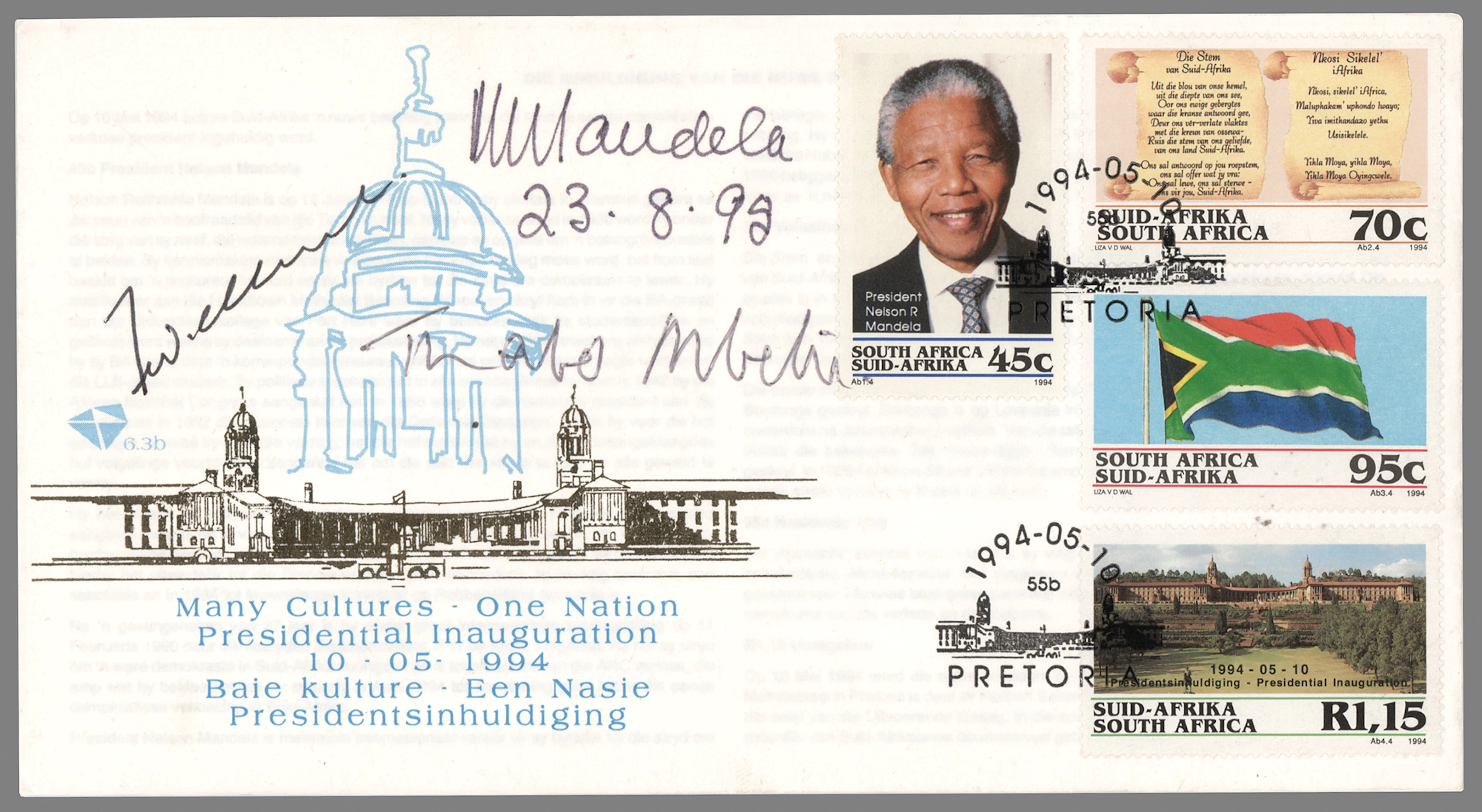 Nelson Mandela, Frederik de Klerk, and Thabo Mbeki Signed Inauguration Cover