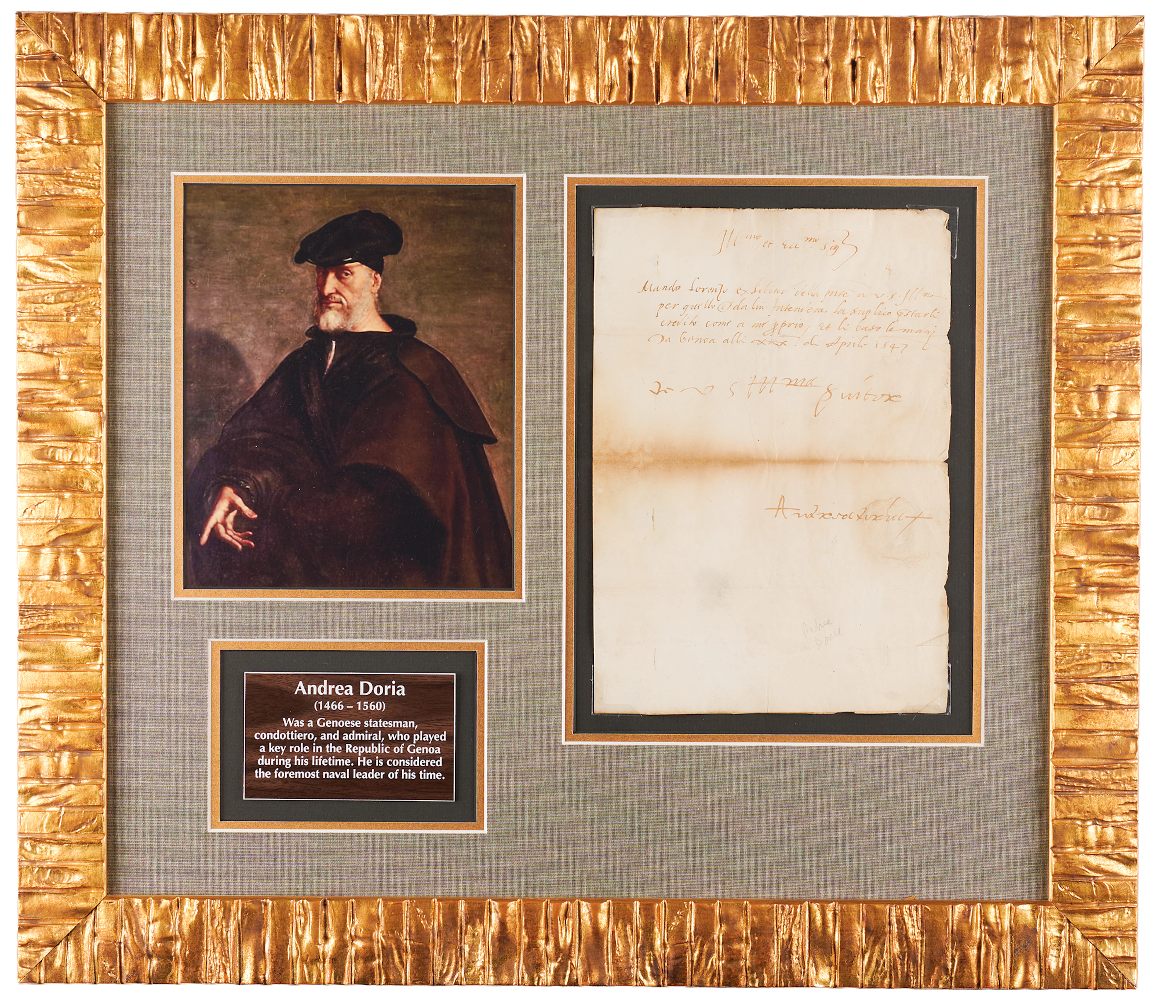 Andrea Doria Autograph Letter Signed