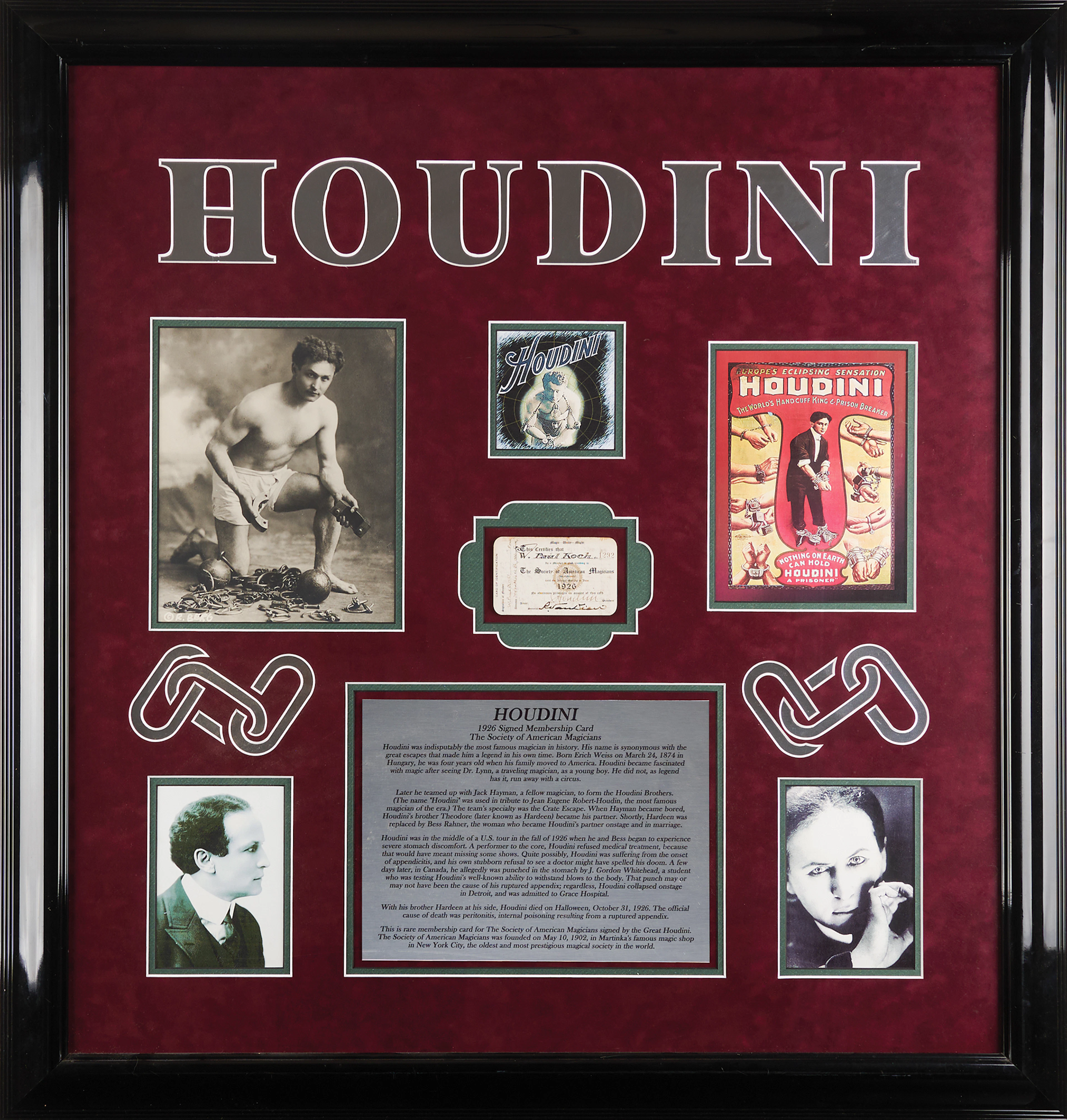 Harry Houdini Signed 1925-1926 Society of American Magicians Membership Card