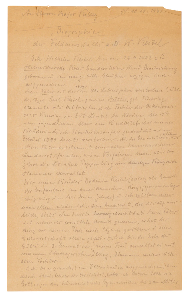 Wilhelm Keitel Autograph Manuscript Signed at Nuremberg, His Autobiographical